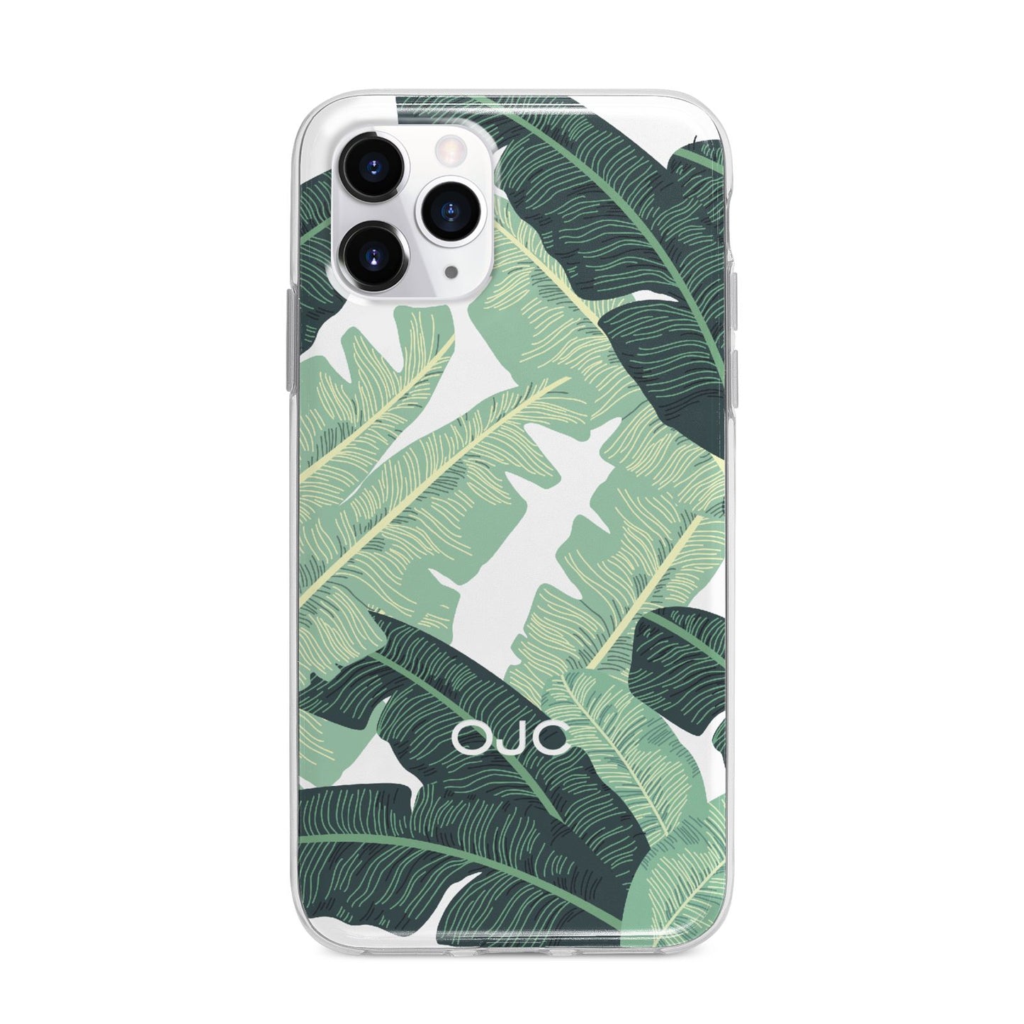 Personalised Palm Banana Leaf Apple iPhone 11 Pro Max in Silver with Bumper Case