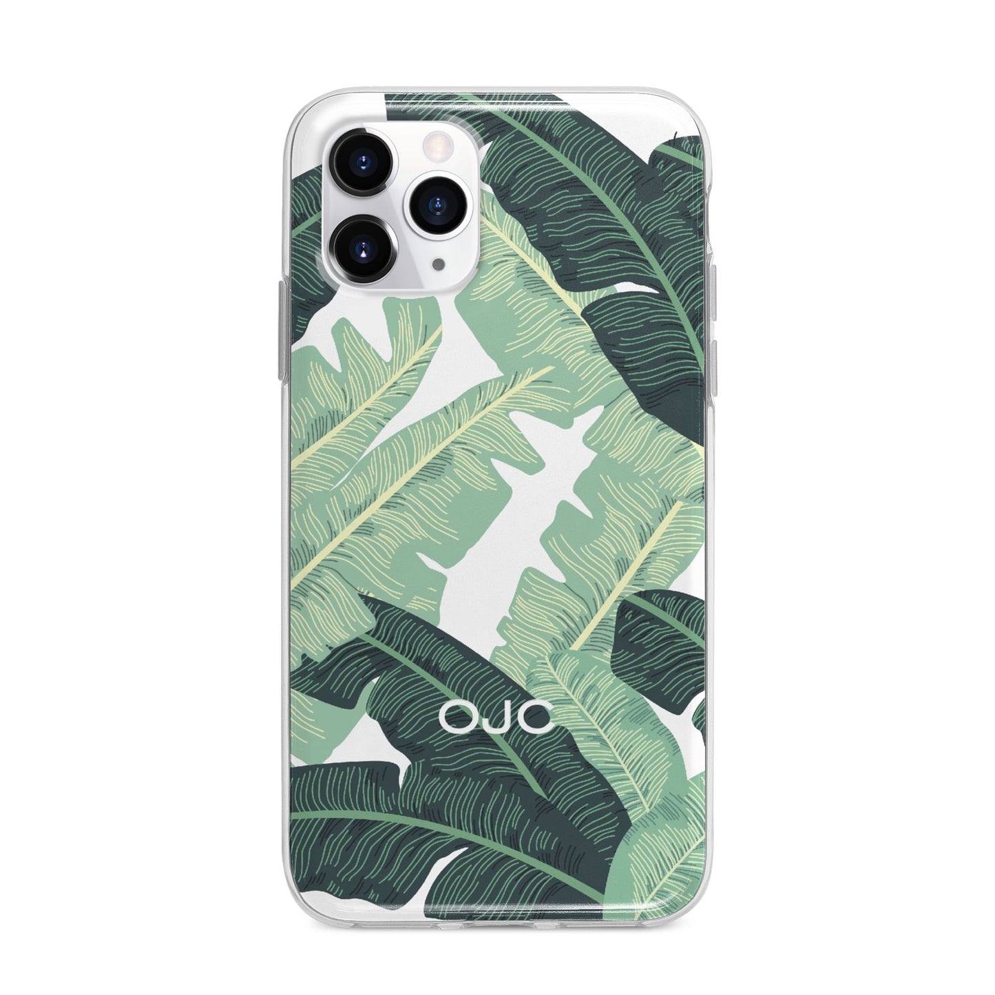 Personalised Palm Banana Leaf Apple iPhone 11 Pro in Silver with Bumper Case