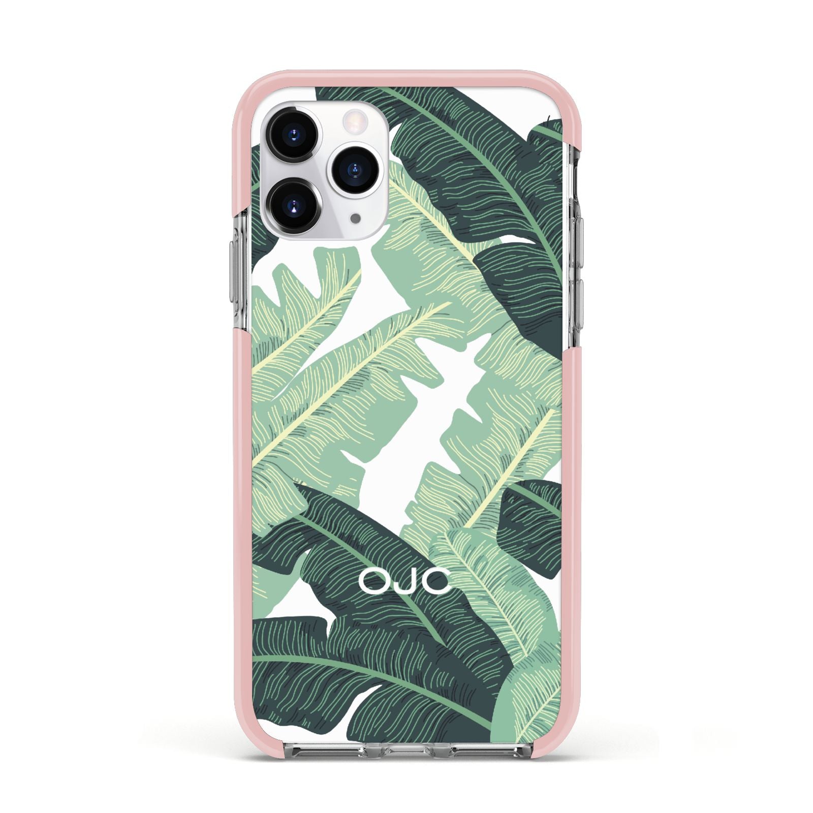 Personalised Palm Banana Leaf Apple iPhone 11 Pro in Silver with Pink Impact Case