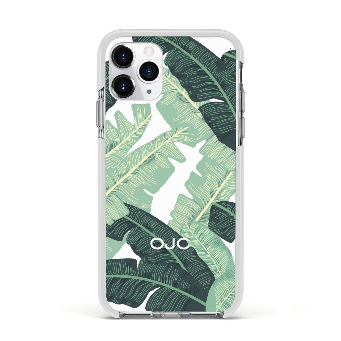 Personalised Palm Banana Leaf Apple iPhone 11 Pro in Silver with White Impact Case