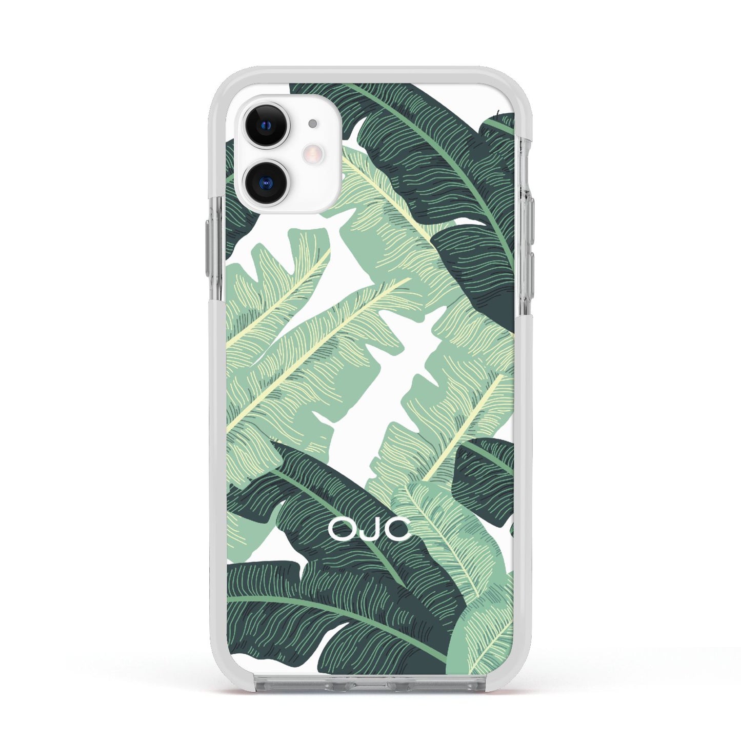 Personalised Palm Banana Leaf Apple iPhone 11 in White with White Impact Case