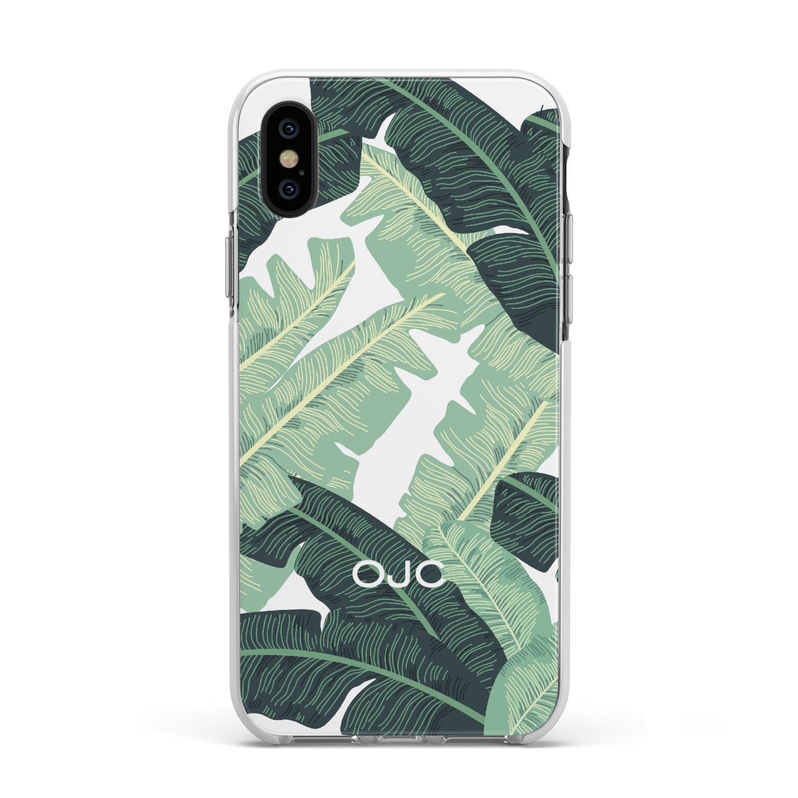 Personalised Palm Banana Leaf Apple iPhone Xs Impact Case White Edge on Black Phone