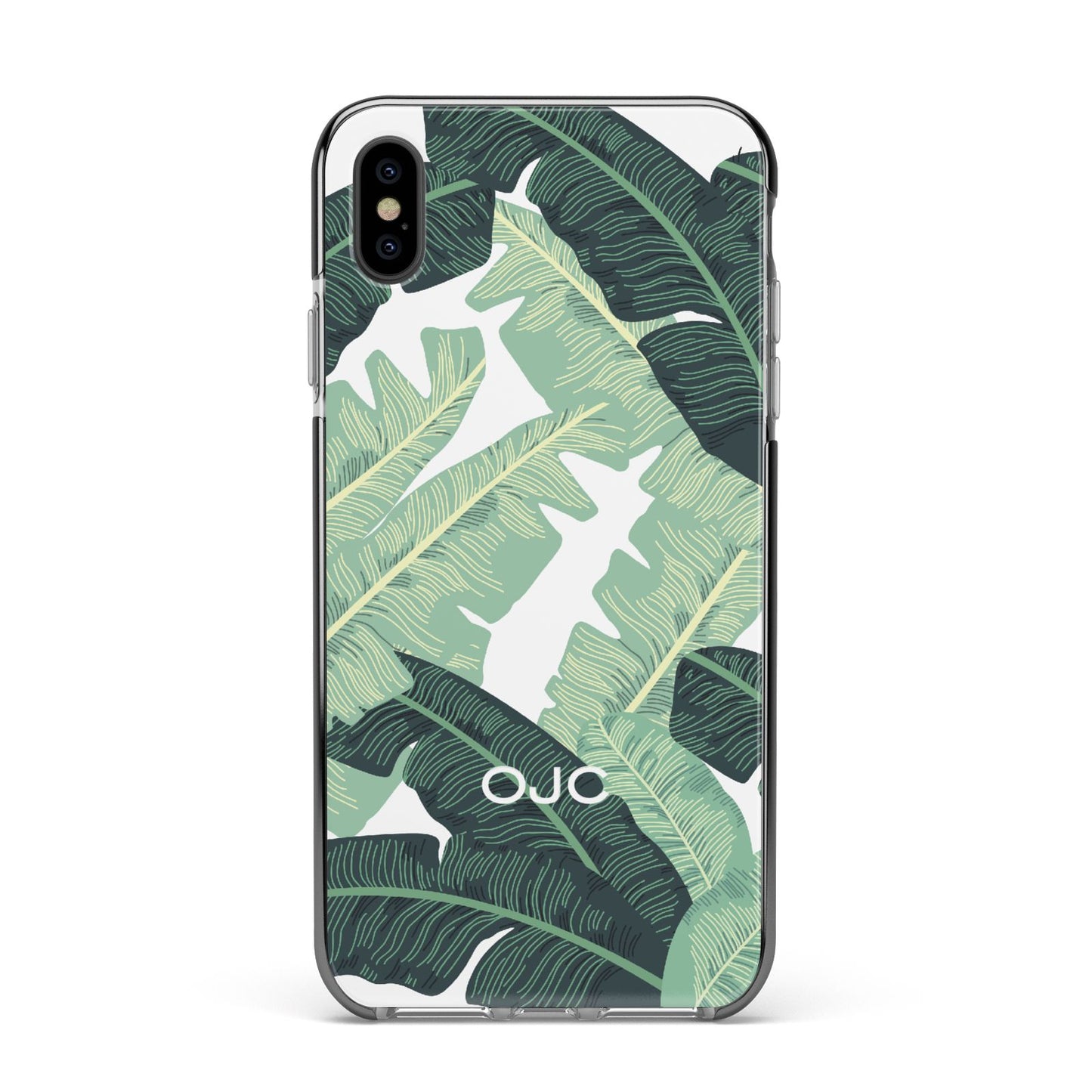 Personalised Palm Banana Leaf Apple iPhone Xs Max Impact Case Black Edge on Black Phone