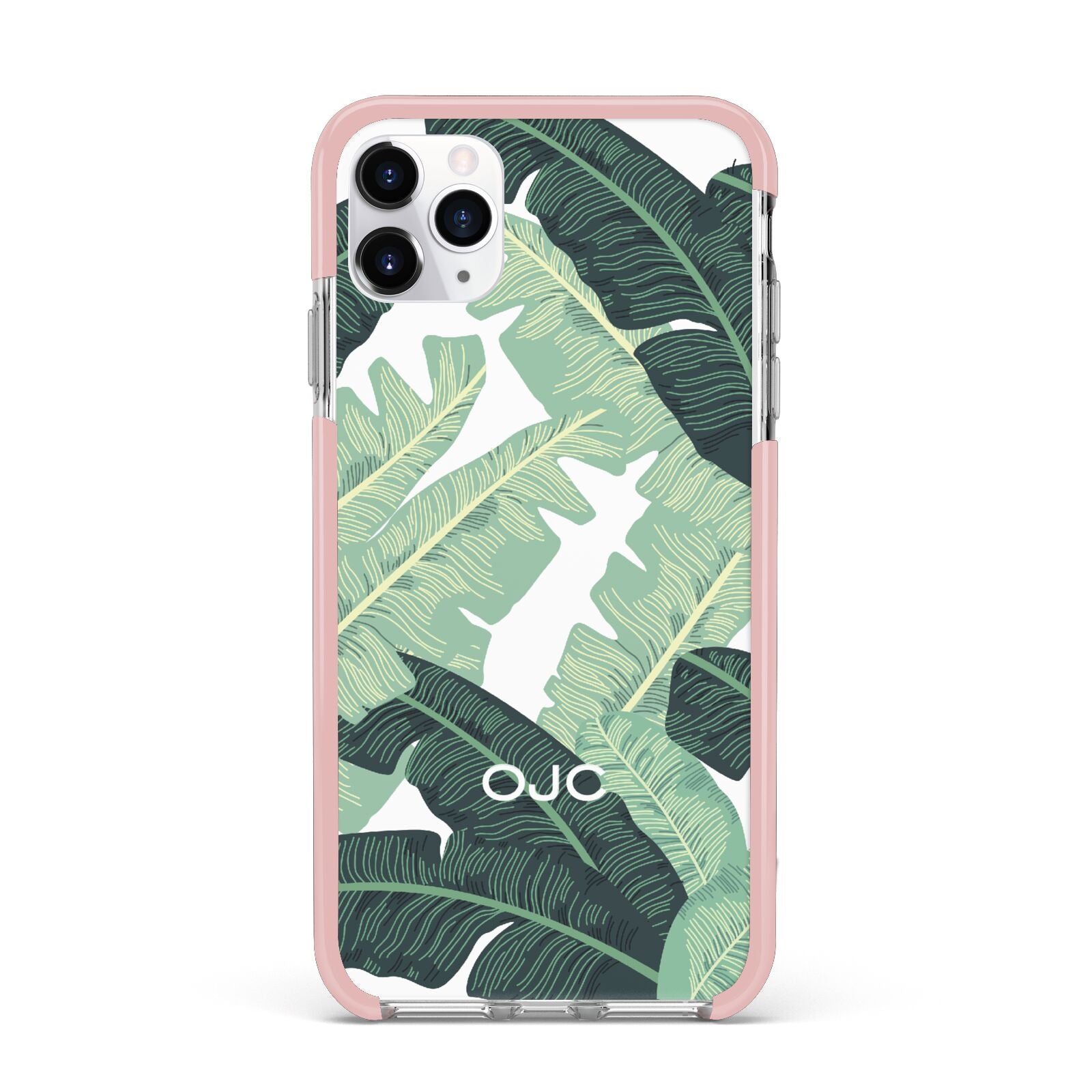 Personalised Palm Banana Leaf iPhone 11 Pro Max Impact Pink Edge Case