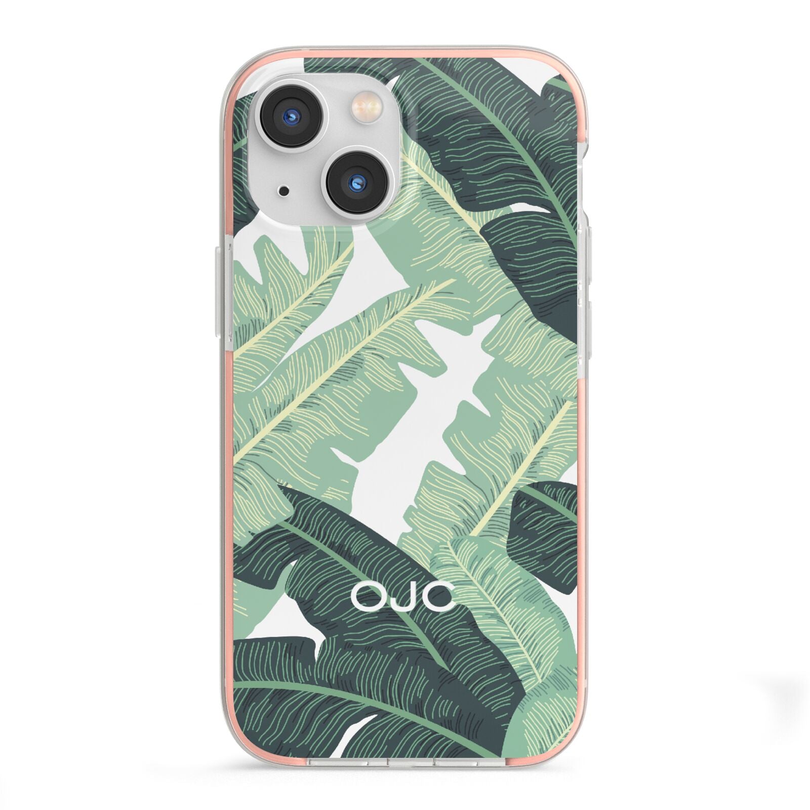 Personalised Palm Banana Leaf iPhone 13 Mini TPU Impact Case with Pink Edges