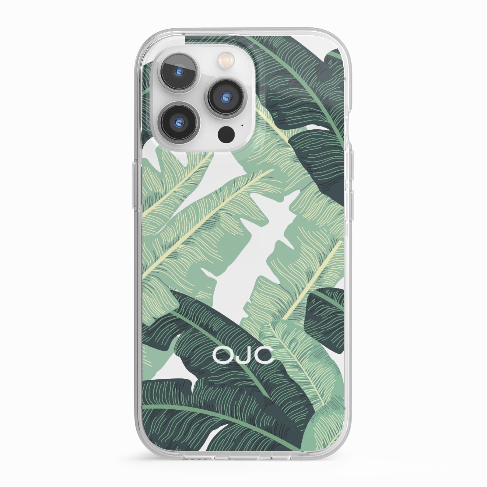 Personalised Palm Banana Leaf iPhone 13 Pro TPU Impact Case with White Edges