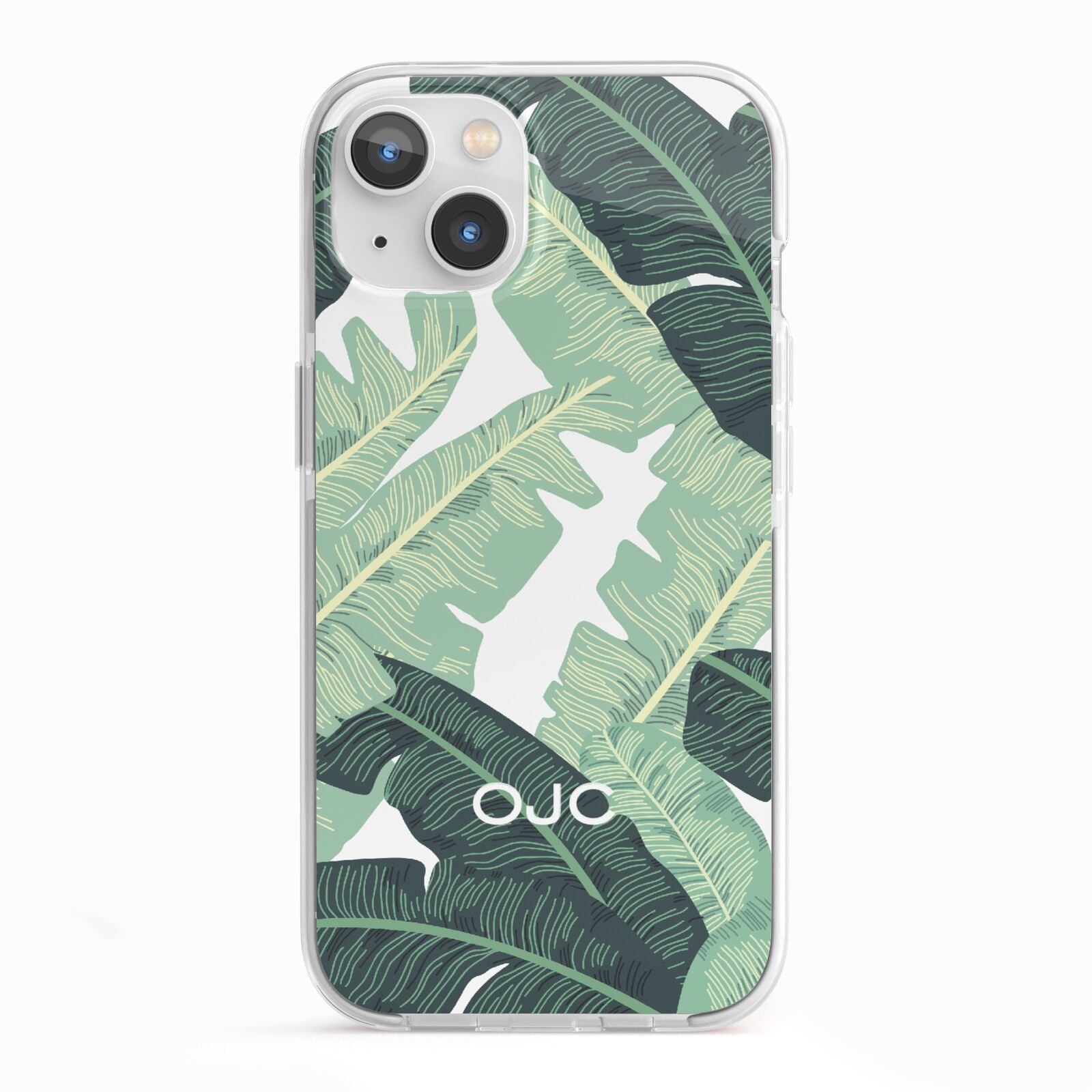 Personalised Palm Banana Leaf iPhone 13 TPU Impact Case with White Edges