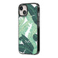 Personalised Palm Banana Leaf iPhone 14 Black Impact Case Side Angle on Silver phone