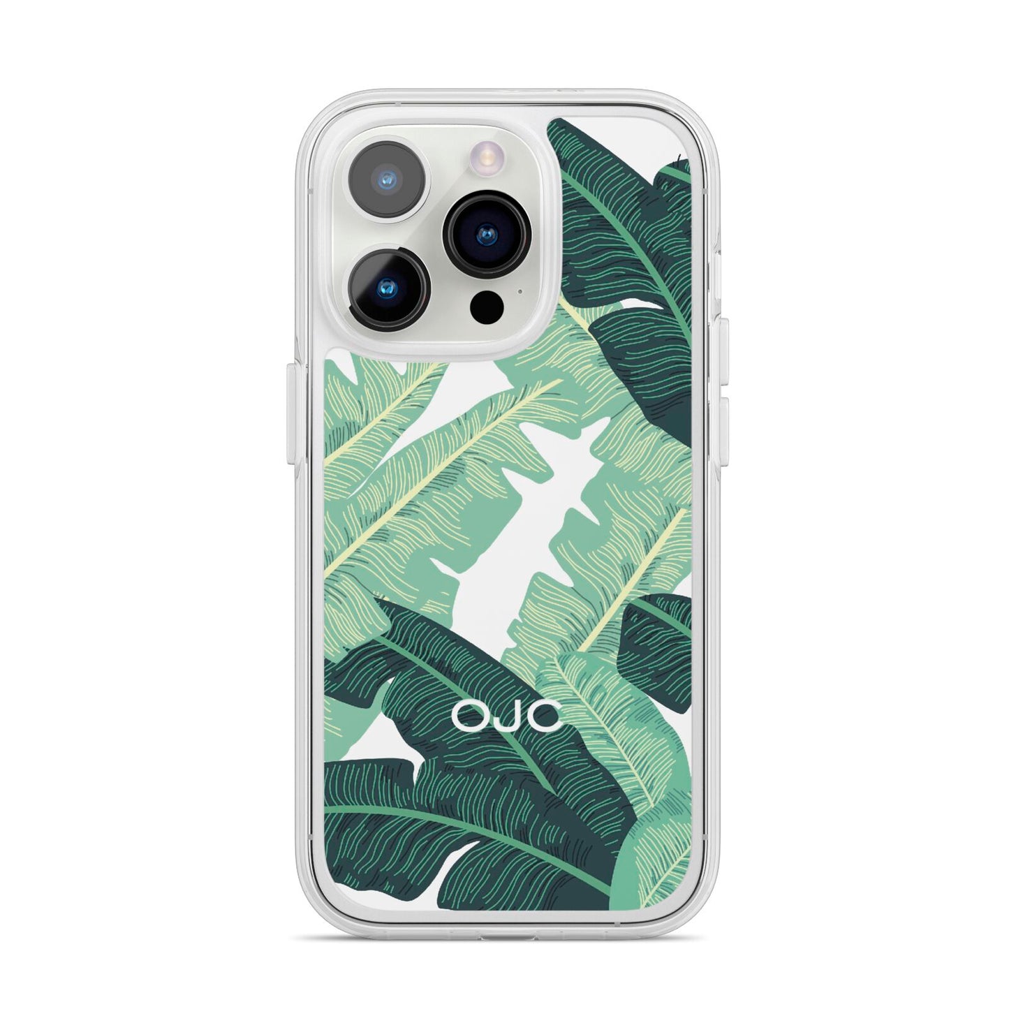 Personalised Palm Banana Leaf iPhone 14 Pro Clear Tough Case Silver