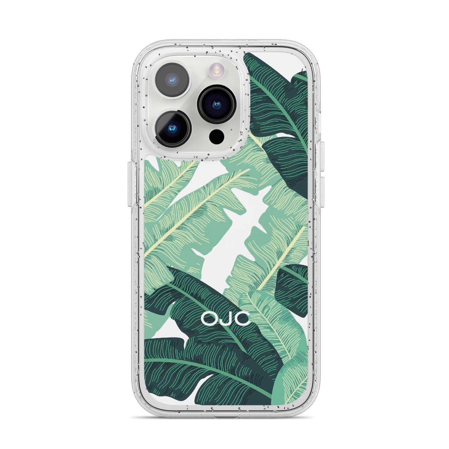 Personalised Palm Banana Leaf iPhone 14 Pro Glitter Tough Case Silver