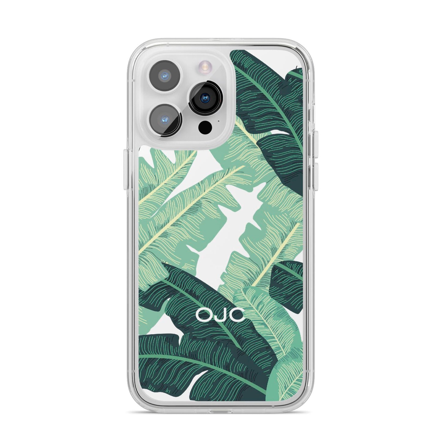 Personalised Palm Banana Leaf iPhone 14 Pro Max Clear Tough Case Silver
