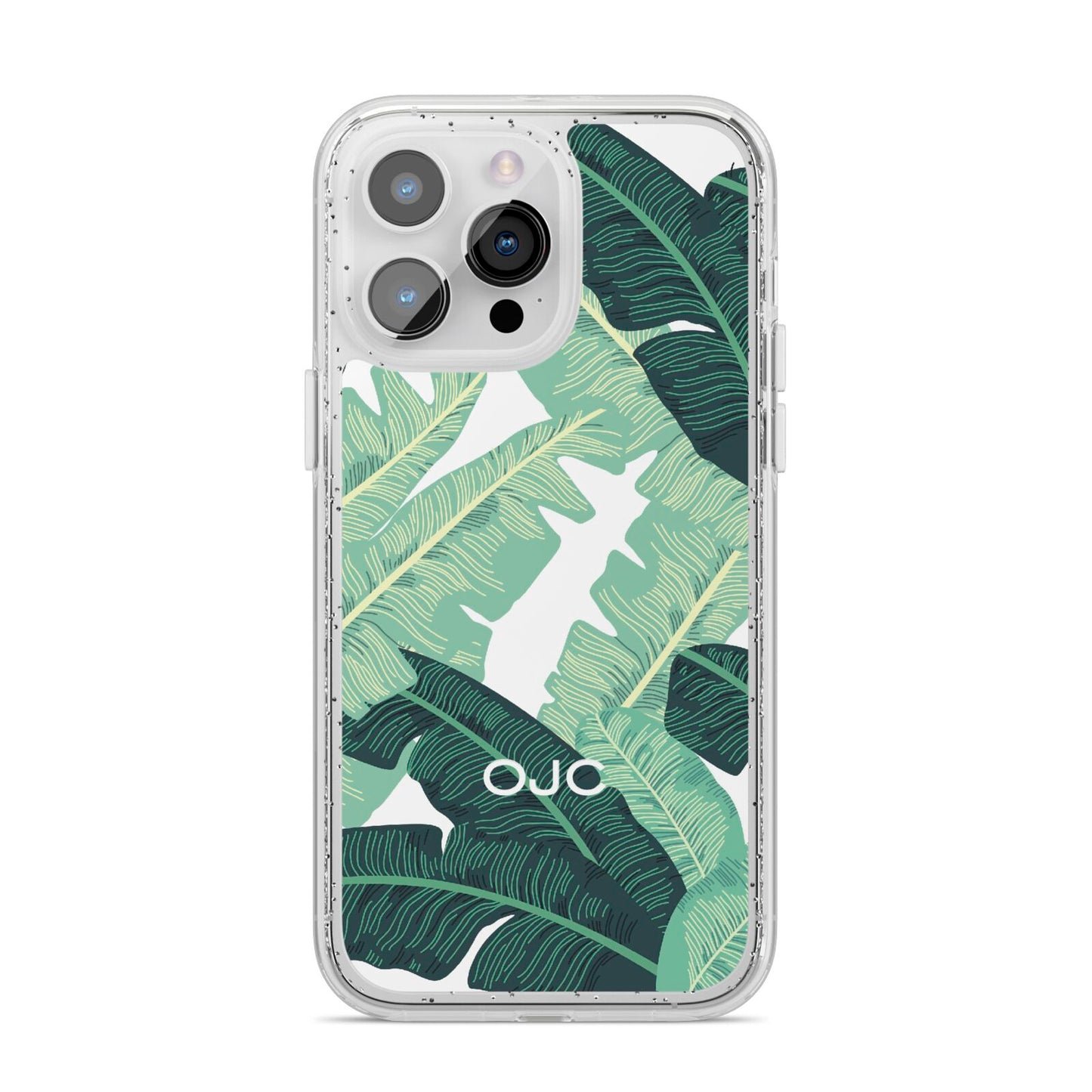 Personalised Palm Banana Leaf iPhone 14 Pro Max Glitter Tough Case Silver
