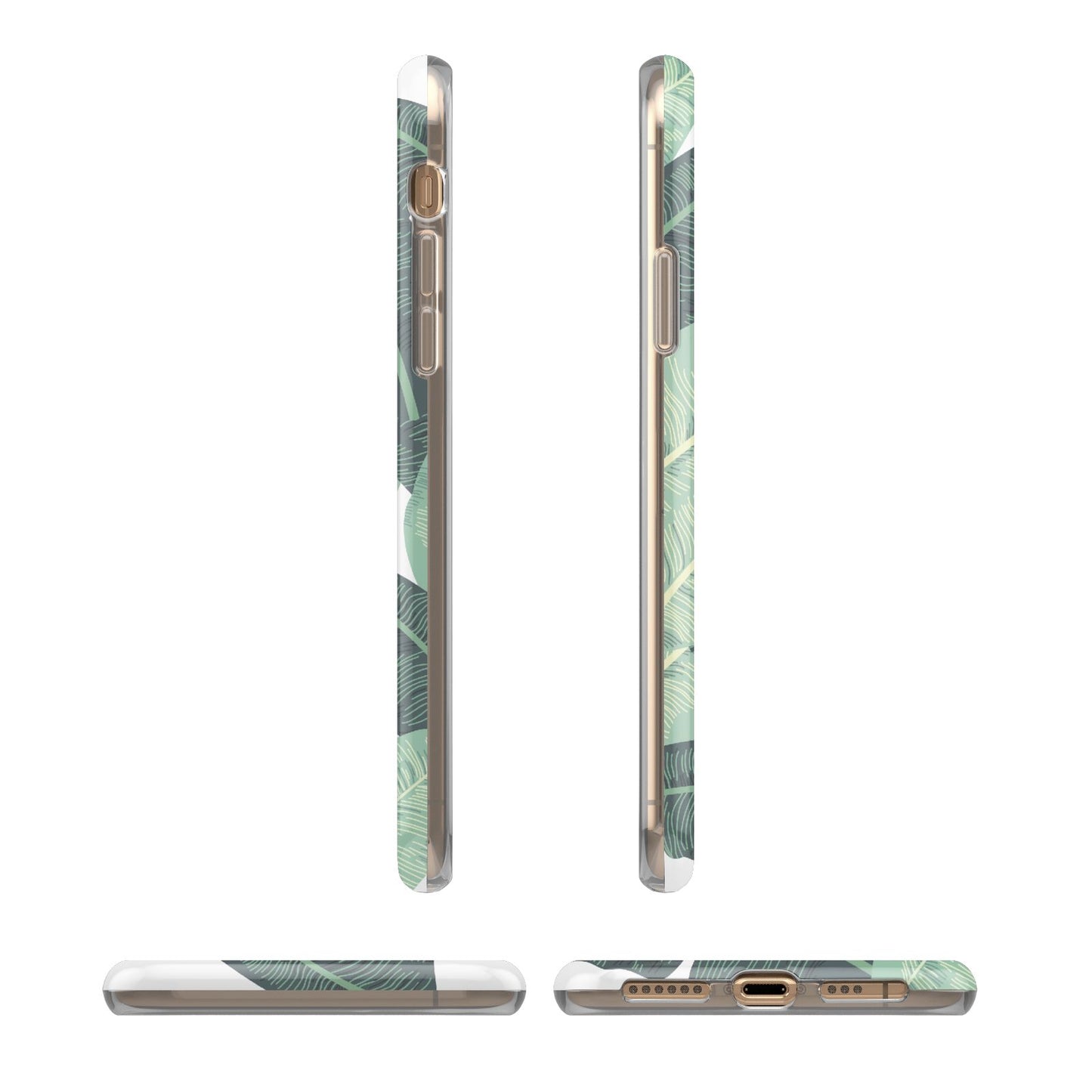 Personalised Palm Banana Leaf iPhone XS 3D Tough Case in Gold Angled Images