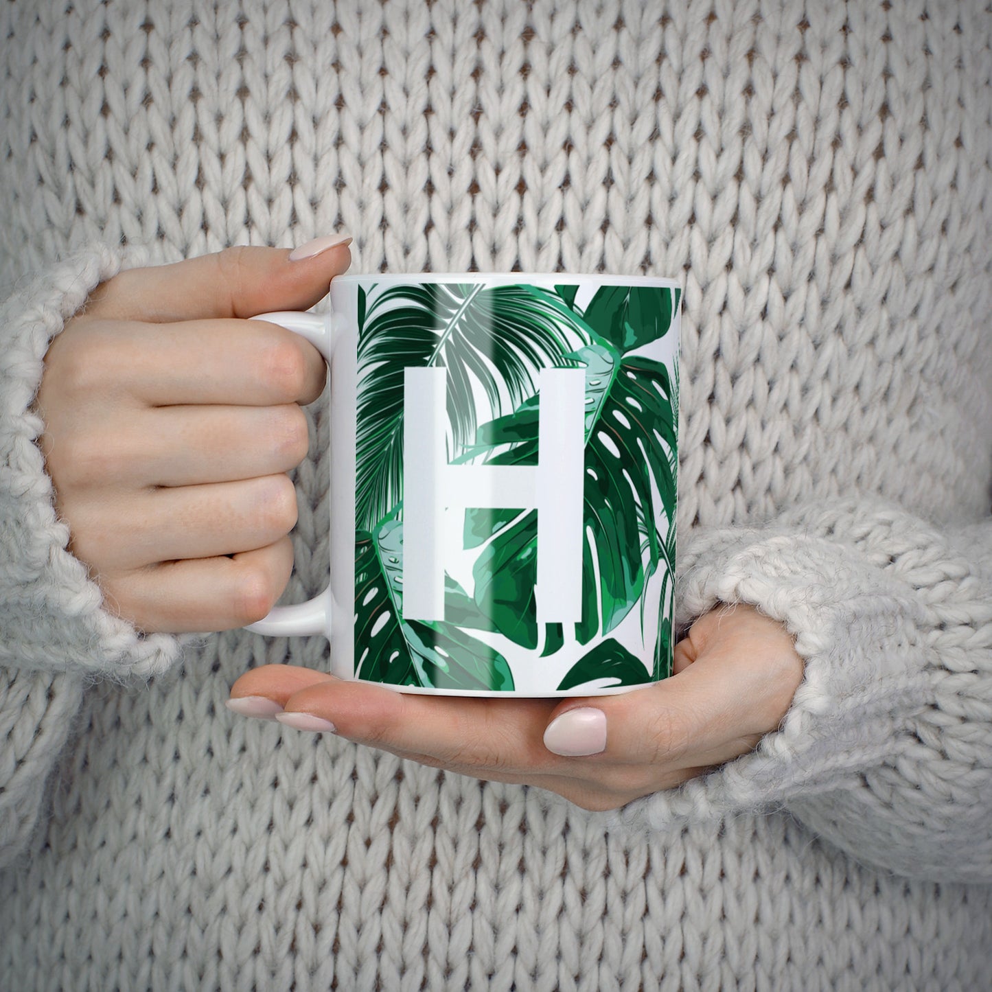 Personalised Palm Monstera Leaf Tropical Print 10oz Mug Alternative Image 5