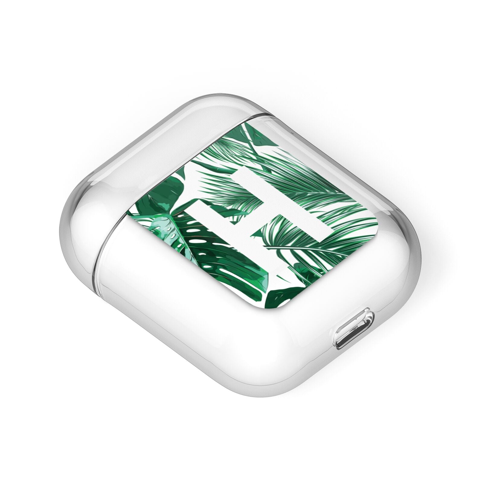 Personalised Palm Monstera Leaf Tropical Print AirPods Case Laid Flat