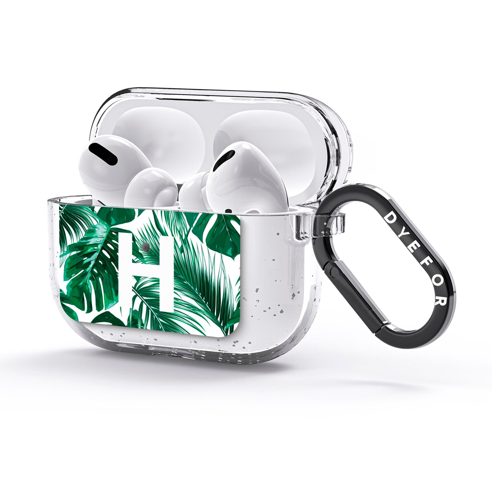 Personalised Palm Monstera Leaf Tropical Print AirPods Glitter Case 3rd Gen Side Image