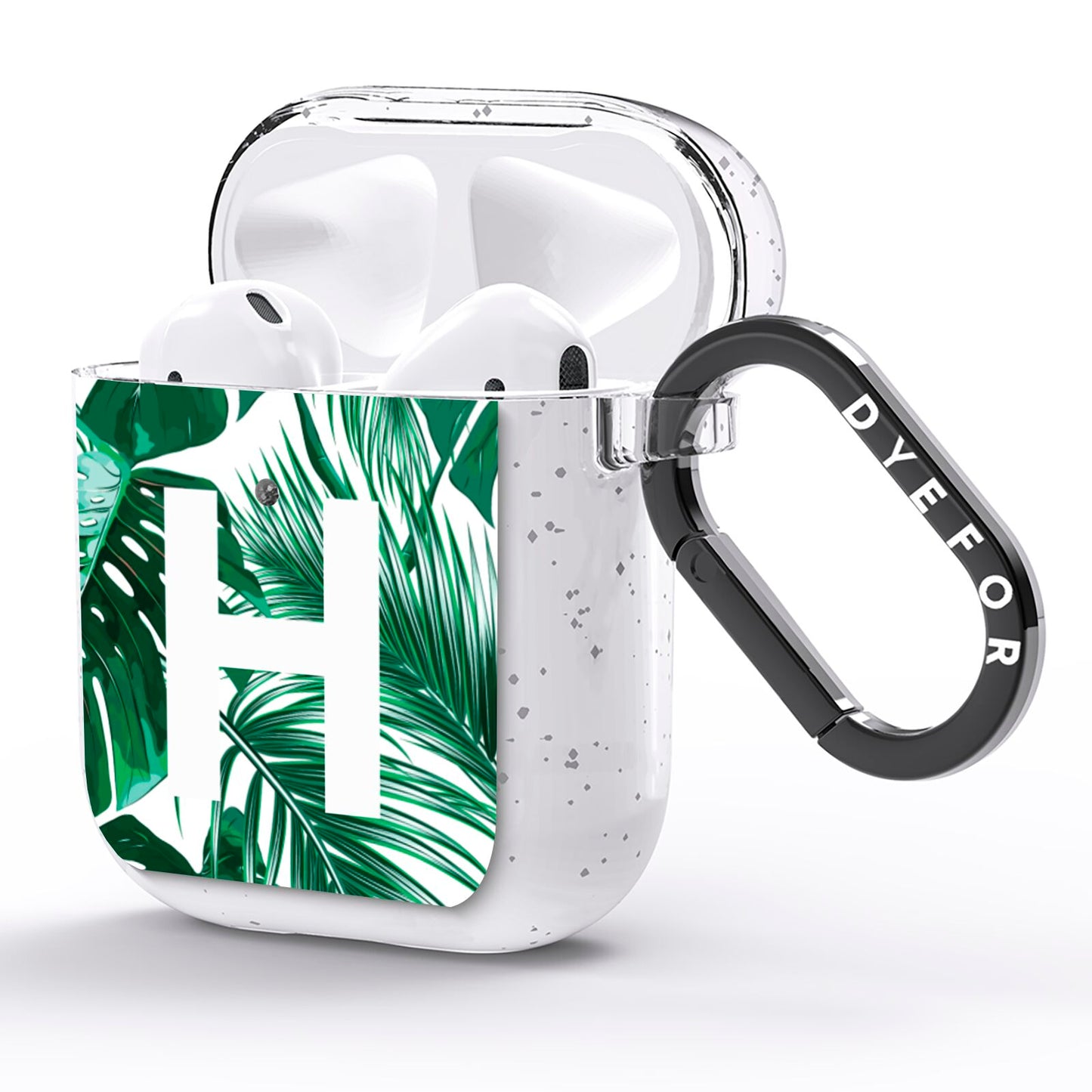 Personalised Palm Monstera Leaf Tropical Print AirPods Glitter Case Side Image