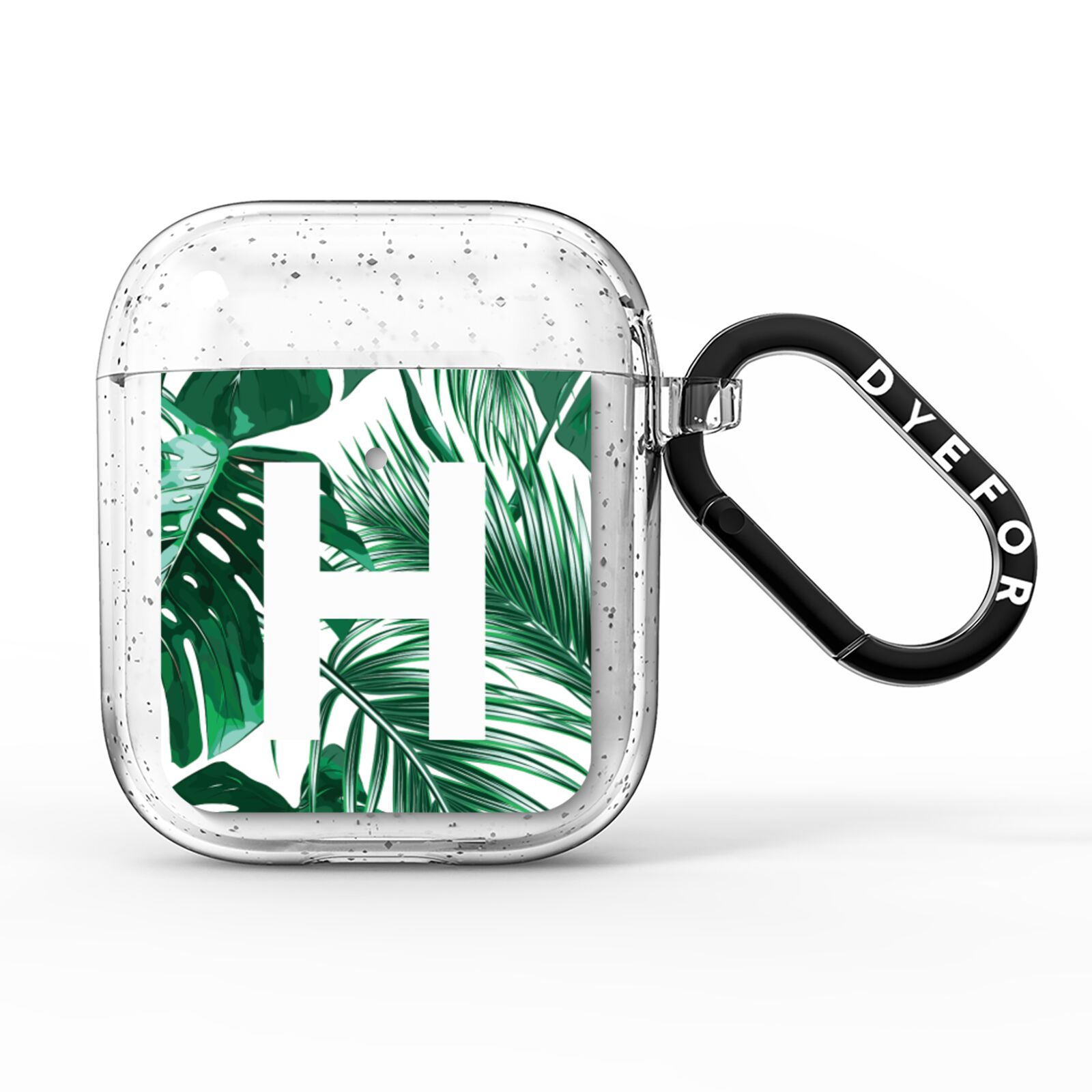 Personalised Palm Monstera Leaf Tropical Print AirPods Glitter Case