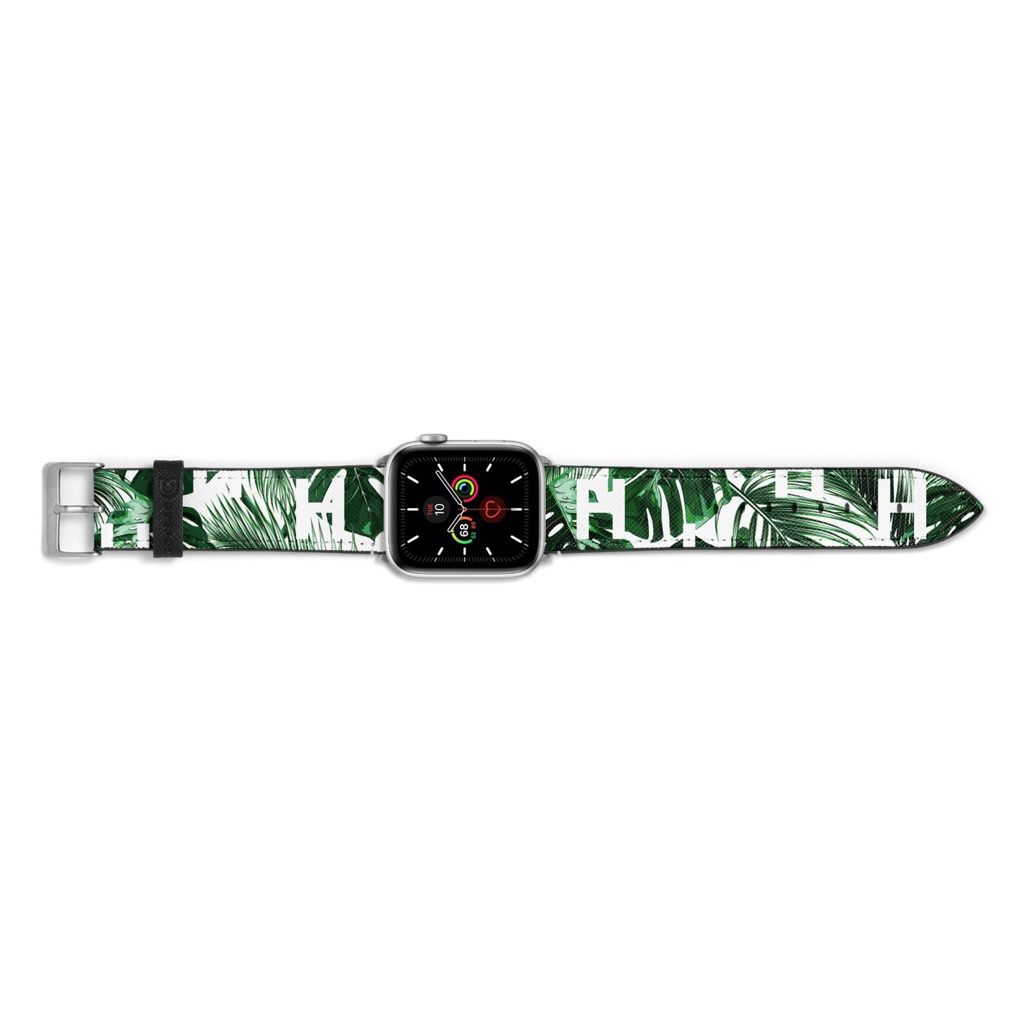Personalised Palm Monstera Leaf Tropical Print Apple Watch Strap Landscape Image Silver Hardware