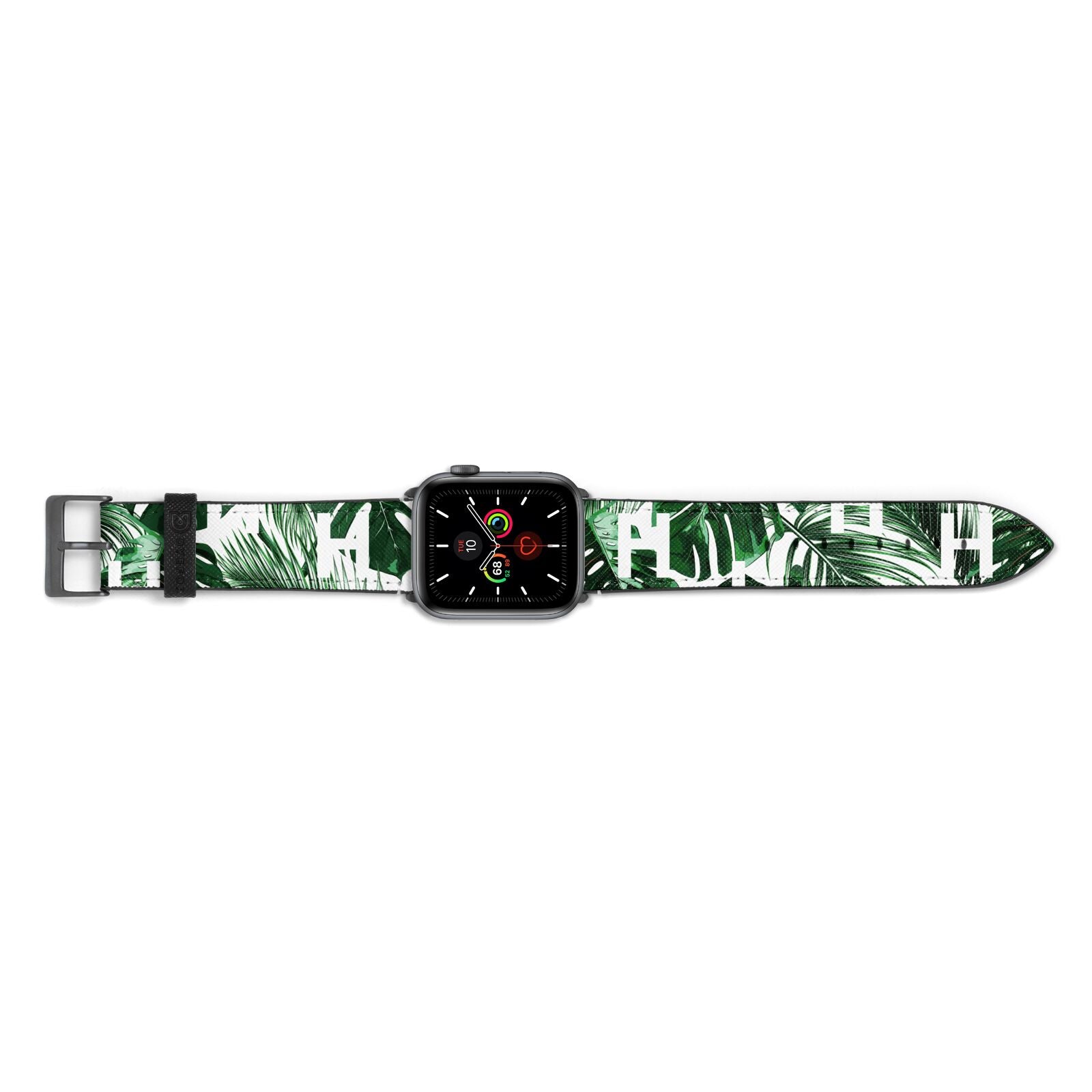 Personalised Palm Monstera Leaf Tropical Print Apple Watch Strap Landscape Image Space Grey Hardware