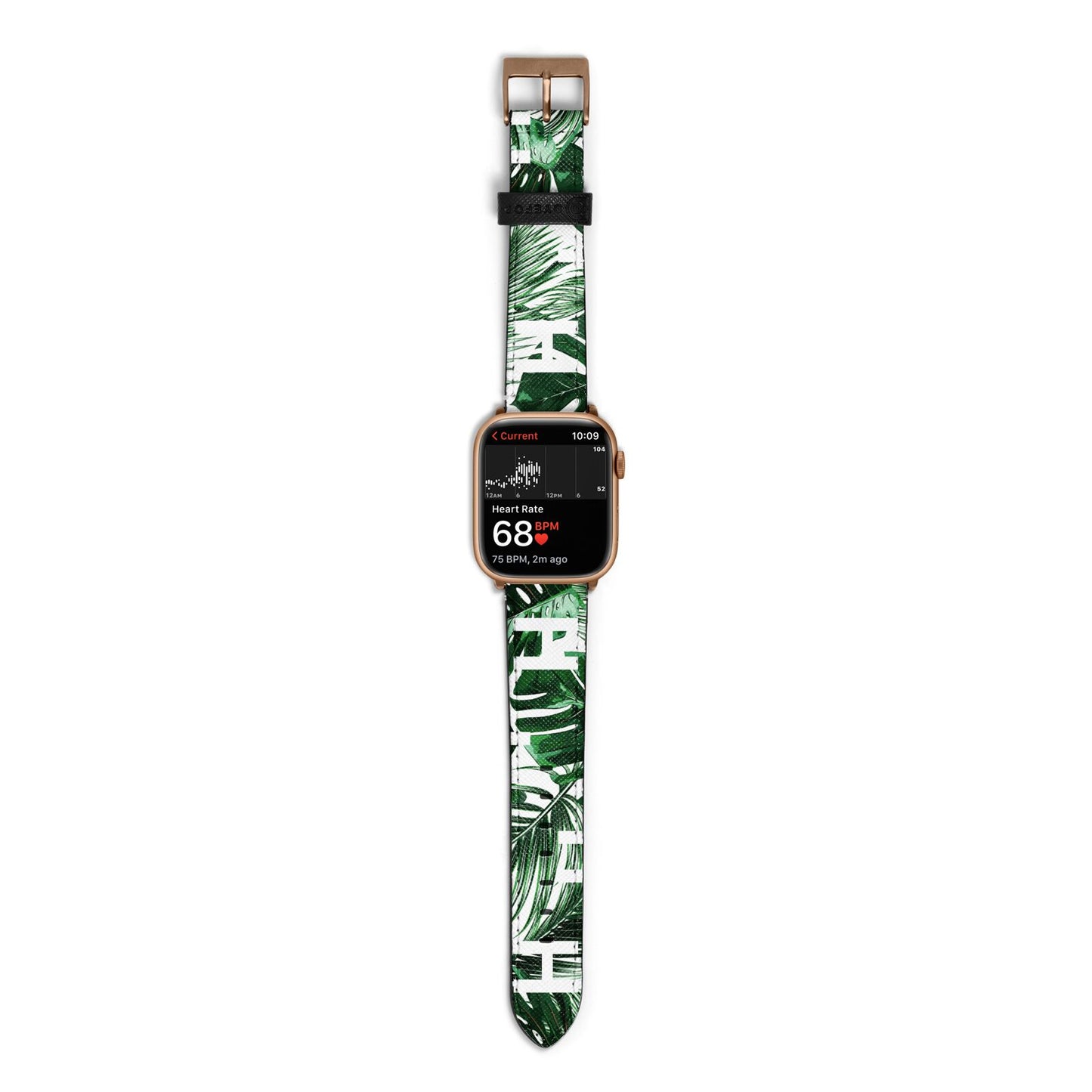 Personalised Palm Monstera Leaf Tropical Print Apple Watch Strap Size 38mm with Gold Hardware