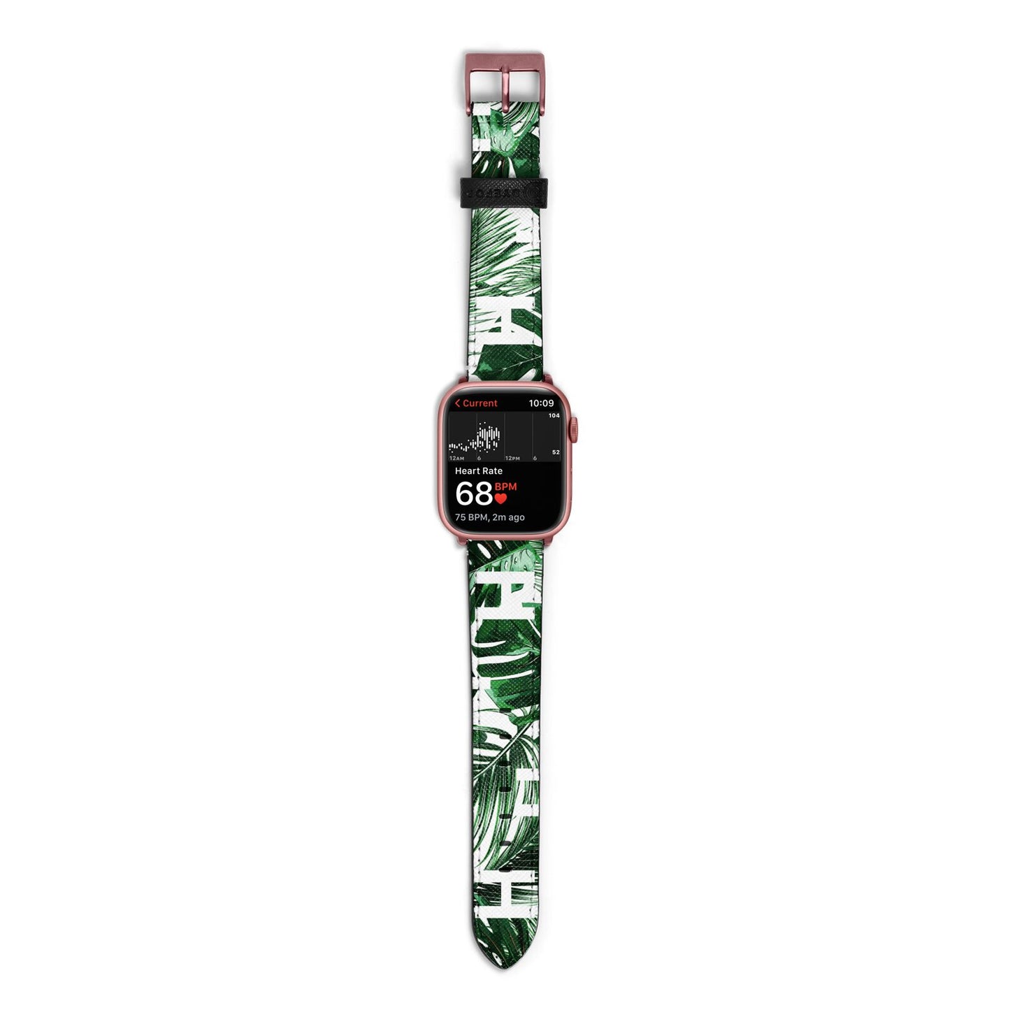 Personalised Palm Monstera Leaf Tropical Print Apple Watch Strap Size 38mm with Rose Gold Hardware