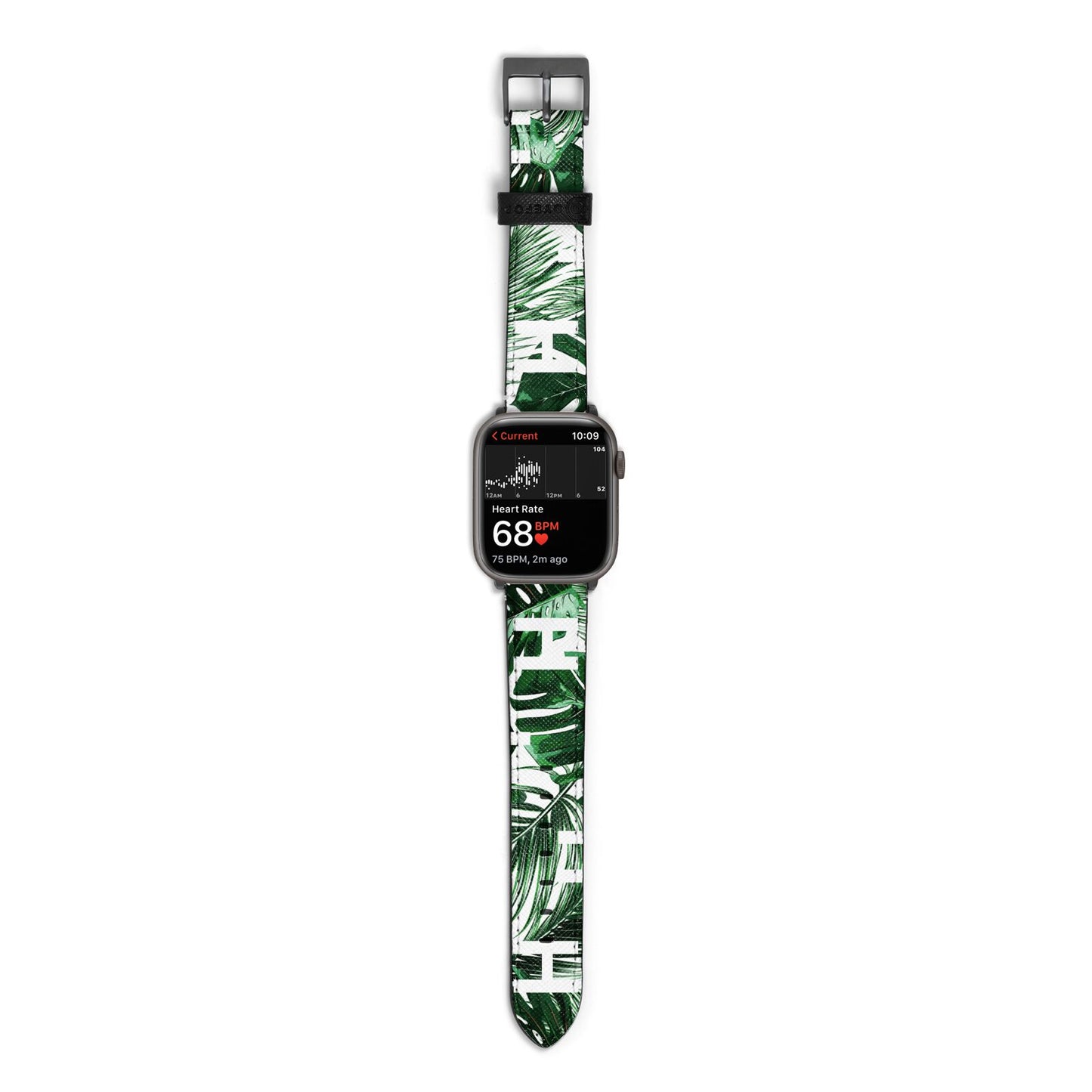 Personalised Palm Monstera Leaf Tropical Print Apple Watch Strap Size 38mm with Space Grey Hardware