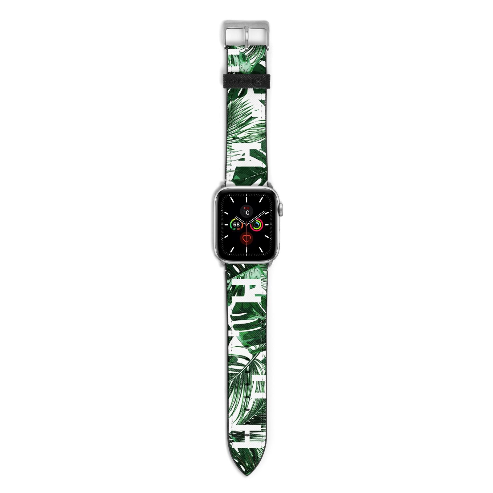 Personalised Palm Monstera Leaf Tropical Print Apple Watch Strap with Silver Hardware