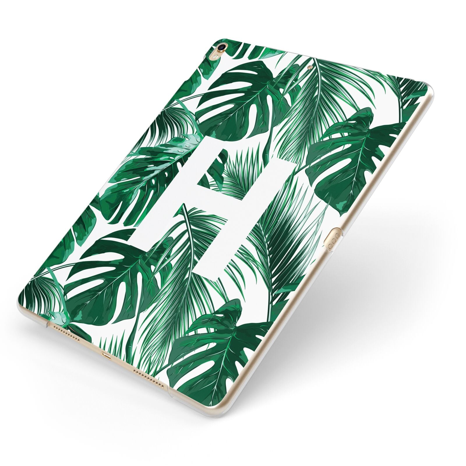Personalised Palm Monstera Leaf Tropical Print Apple iPad Case on Gold iPad Side View