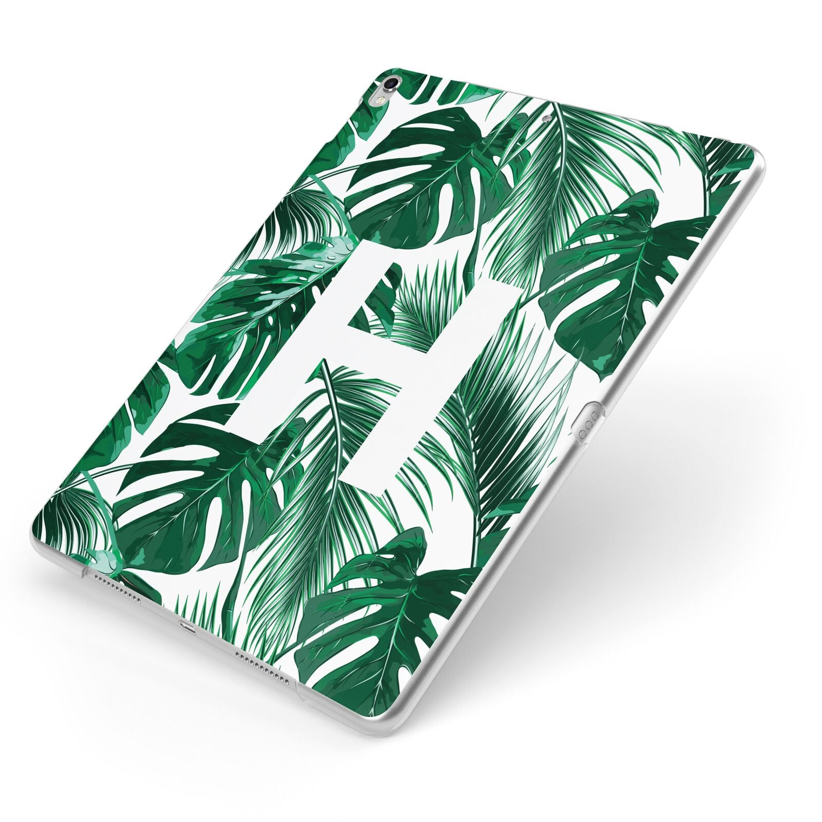 Personalised Palm Monstera Leaf Tropical Print Apple iPad Case on Silver iPad Side View