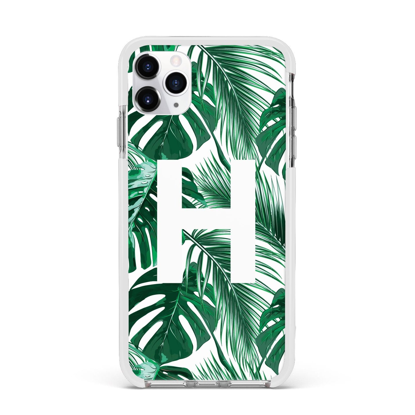 Personalised Palm Monstera Leaf Tropical Print Apple iPhone 11 Pro Max in Silver with White Impact Case