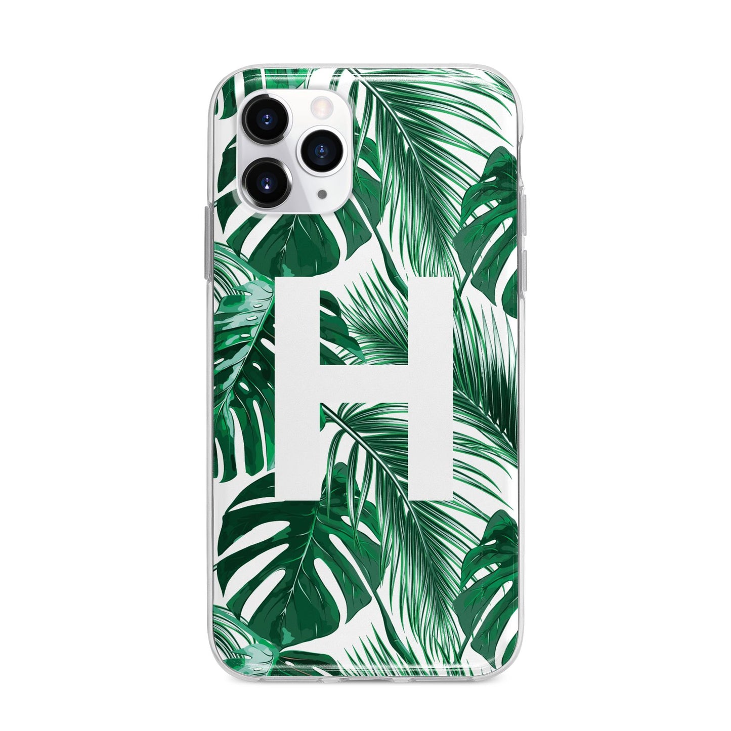 Personalised Palm Monstera Leaf Tropical Print Apple iPhone 11 Pro in Silver with Bumper Case