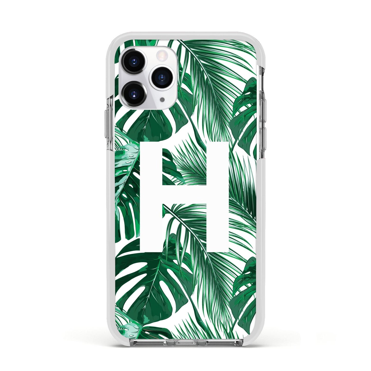 Personalised Palm Monstera Leaf Tropical Print Apple iPhone 11 Pro in Silver with White Impact Case
