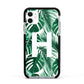 Personalised Palm Monstera Leaf Tropical Print Apple iPhone 11 in White with Black Impact Case