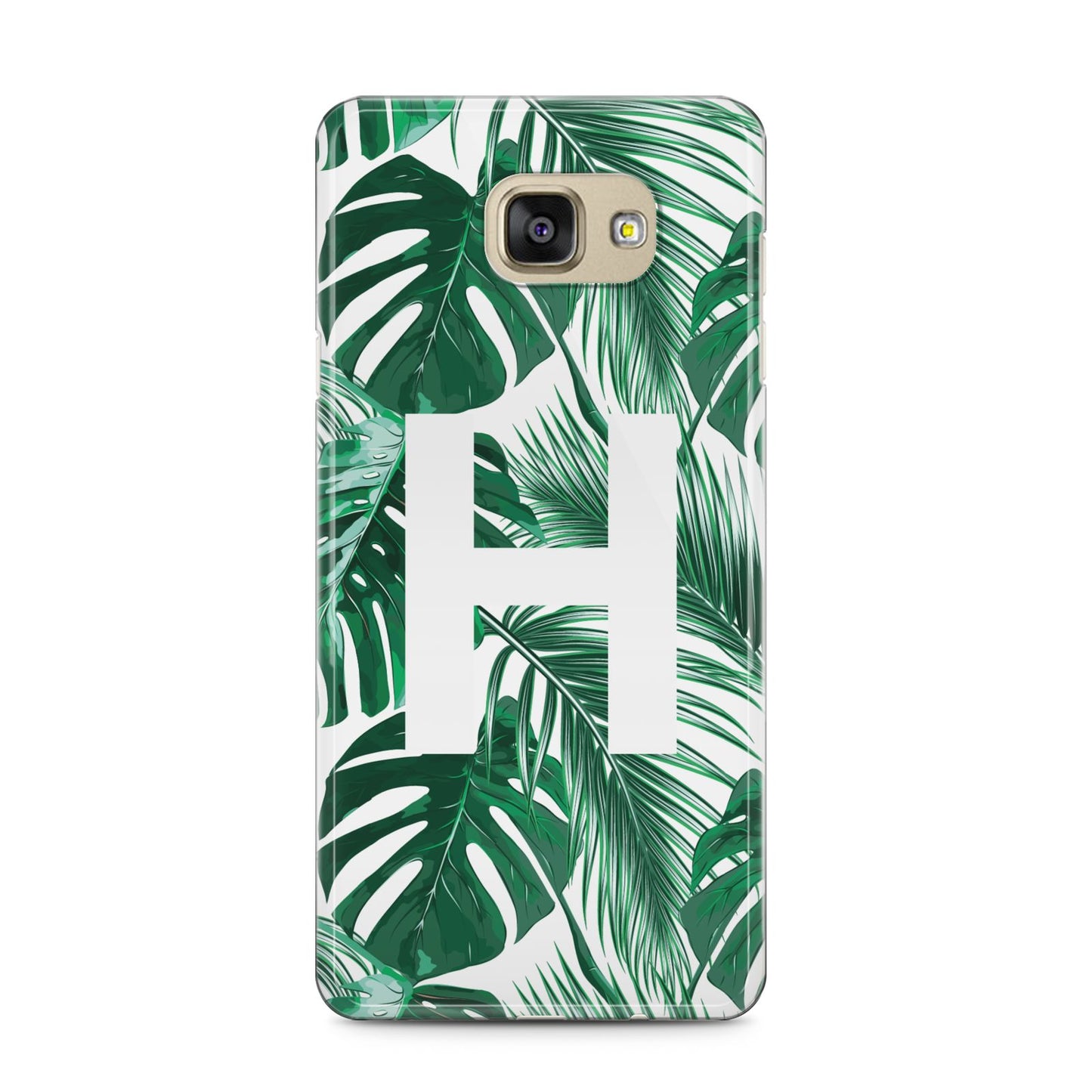 Personalised Palm Monstera Leaf Tropical Print Samsung Galaxy A5 2016 Case on gold phone