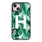 Personalised Palm Monstera Leaf Tropical Print iPhone 13 Black Impact Case on Silver phone