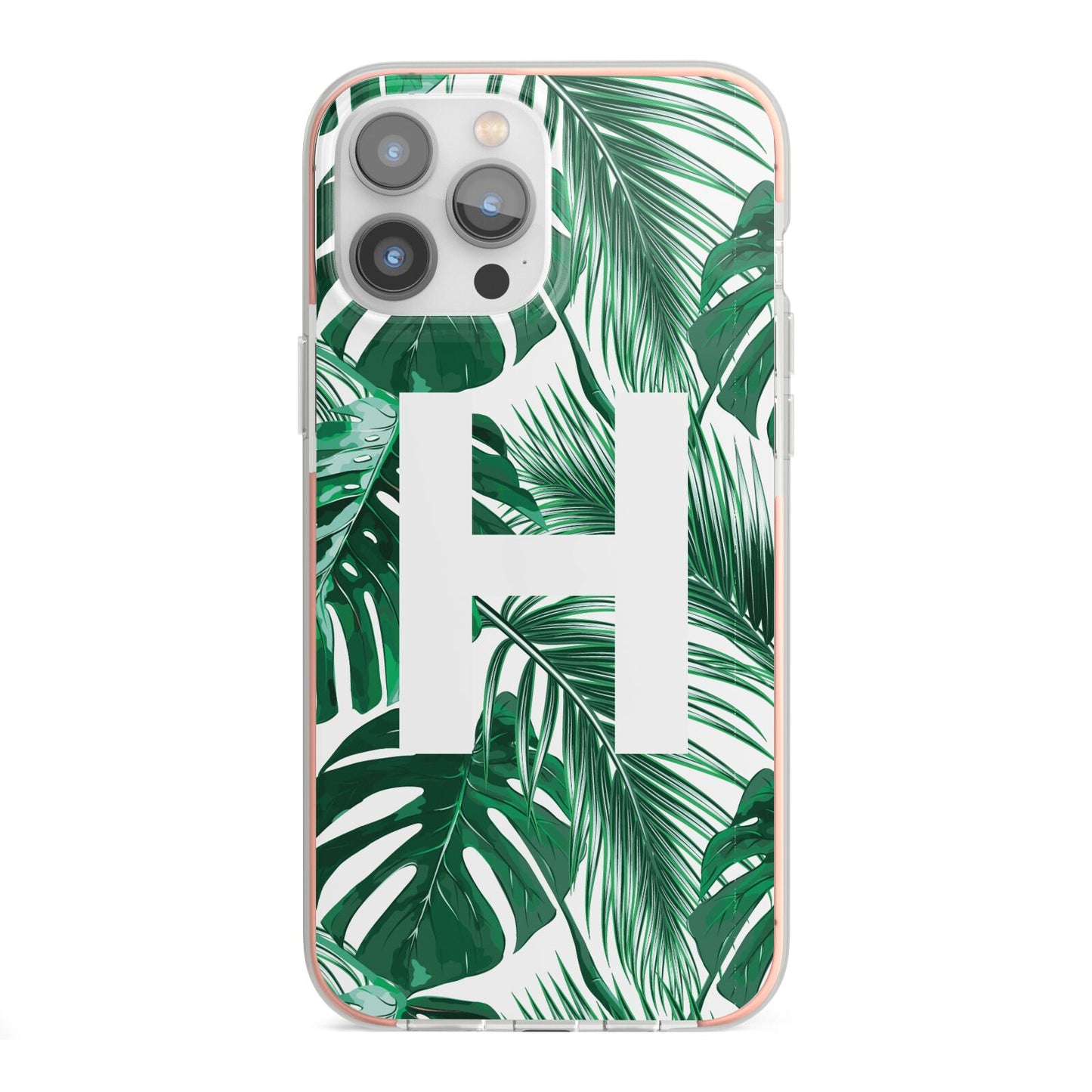 Personalised Palm Monstera Leaf Tropical Print iPhone 13 Pro Max TPU Impact Case with Pink Edges