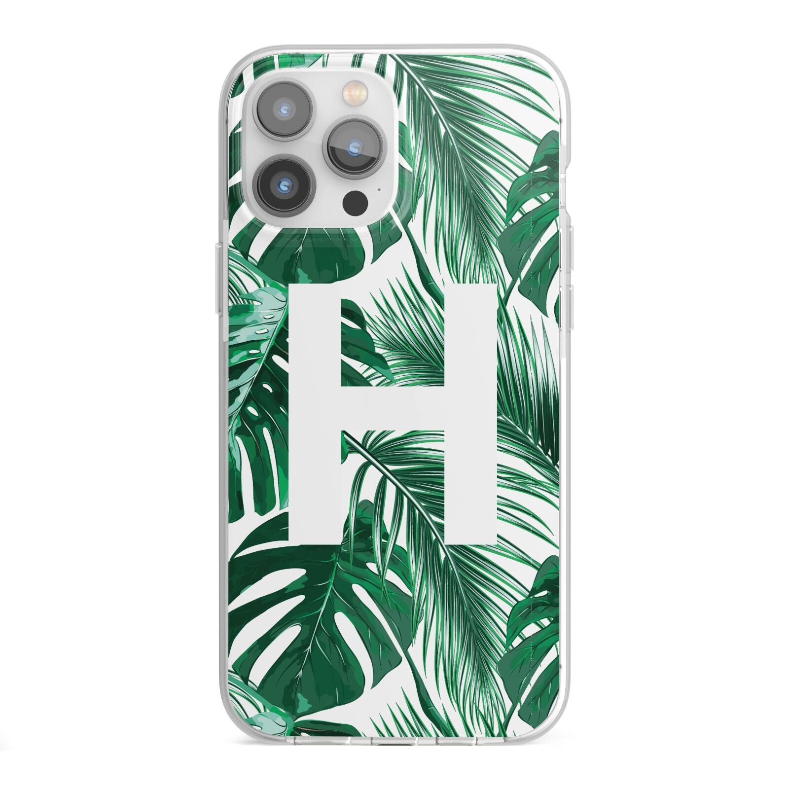 Personalised Palm Monstera Leaf Tropical Print iPhone 13 Pro Max TPU Impact Case with White Edges