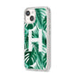 Personalised Palm Monstera Leaf Tropical Print iPhone 14 Clear Tough Case Starlight Angled Image