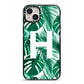 Personalised Palm Monstera Leaf Tropical Print iPhone 14 Plus Black Impact Case on Silver phone