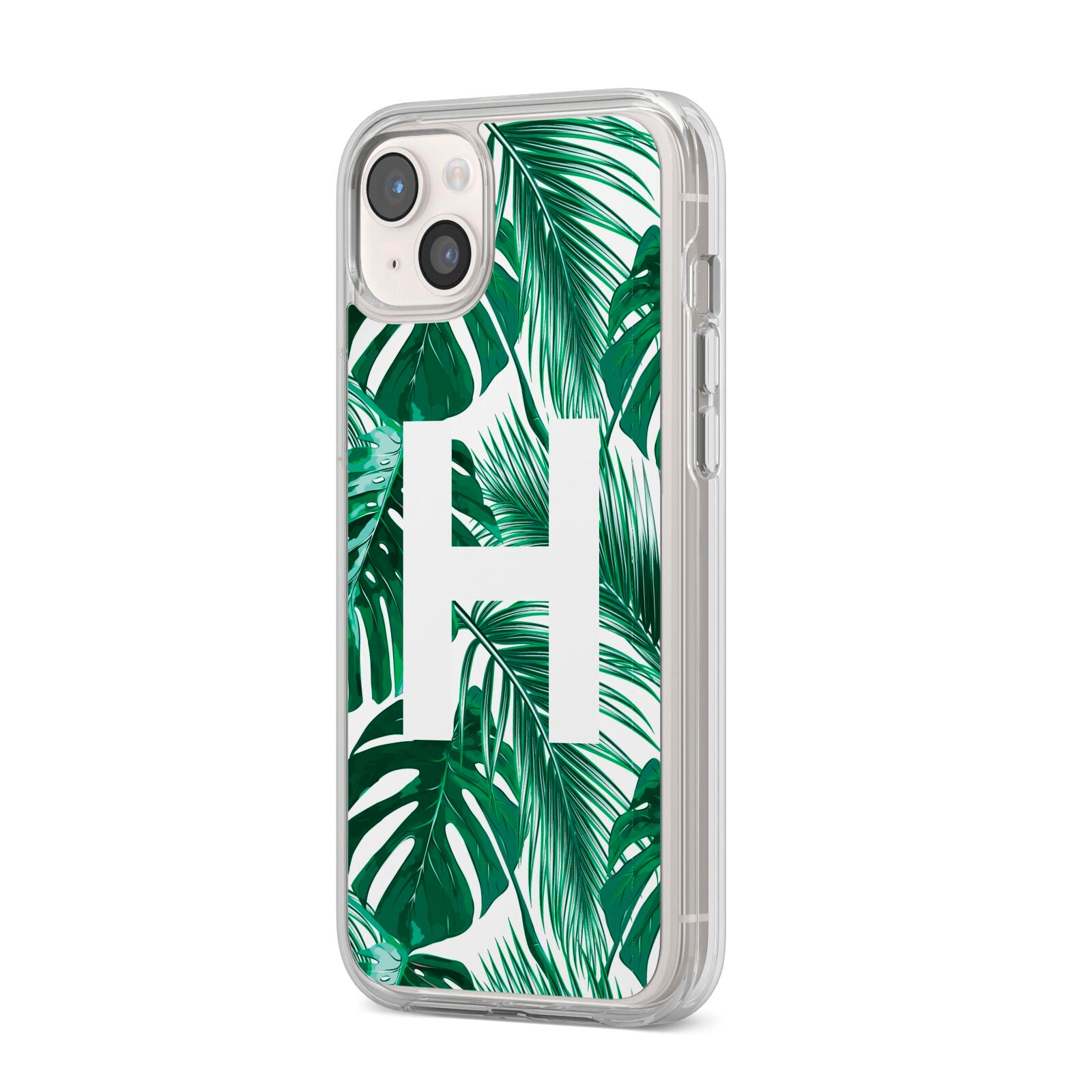 Personalised Palm Monstera Leaf Tropical Print iPhone 14 Plus Clear Tough Case Starlight Angled Image