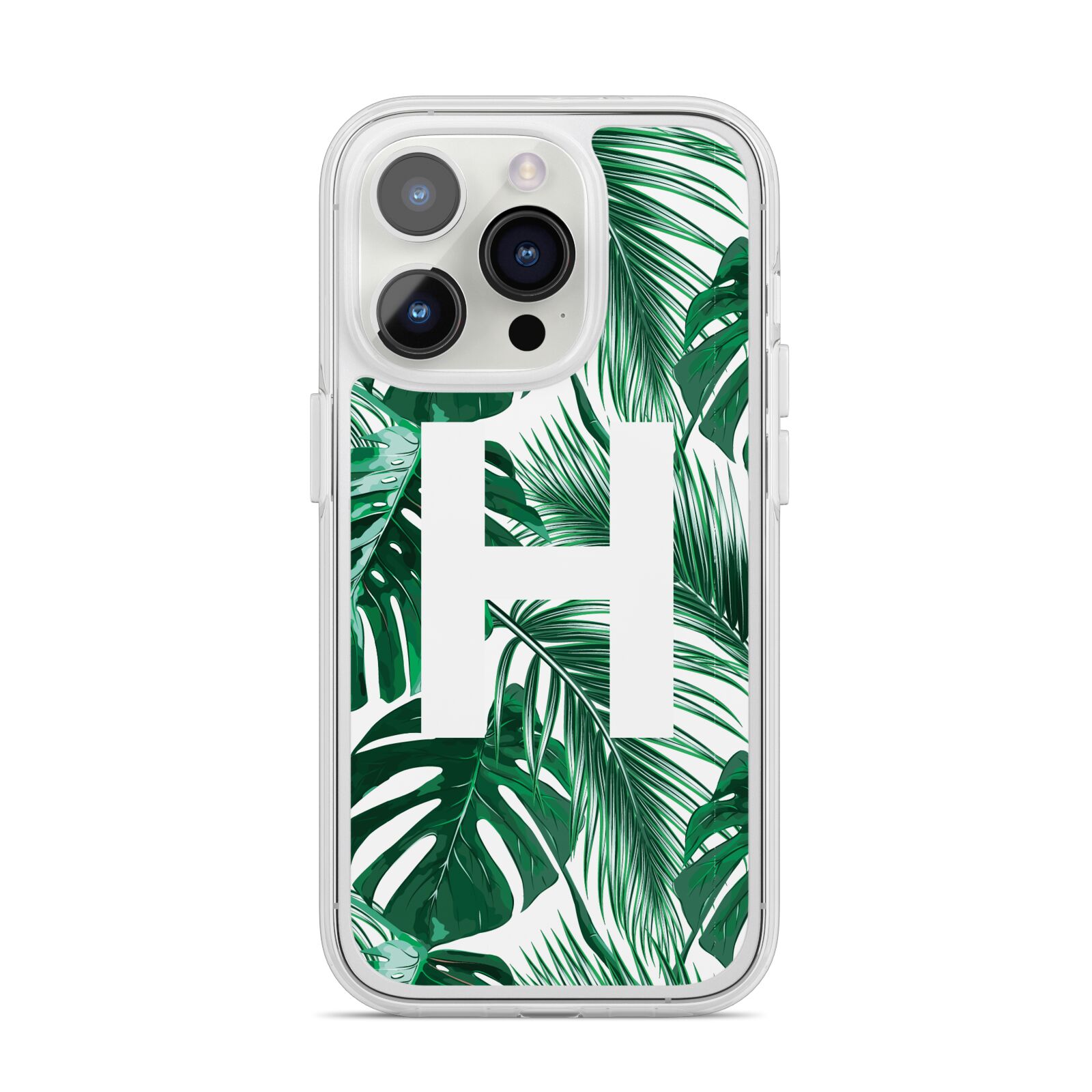 Personalised Palm Monstera Leaf Tropical Print iPhone 14 Pro Clear Tough Case Silver