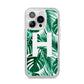 Personalised Palm Monstera Leaf Tropical Print iPhone 14 Pro Glitter Tough Case Silver