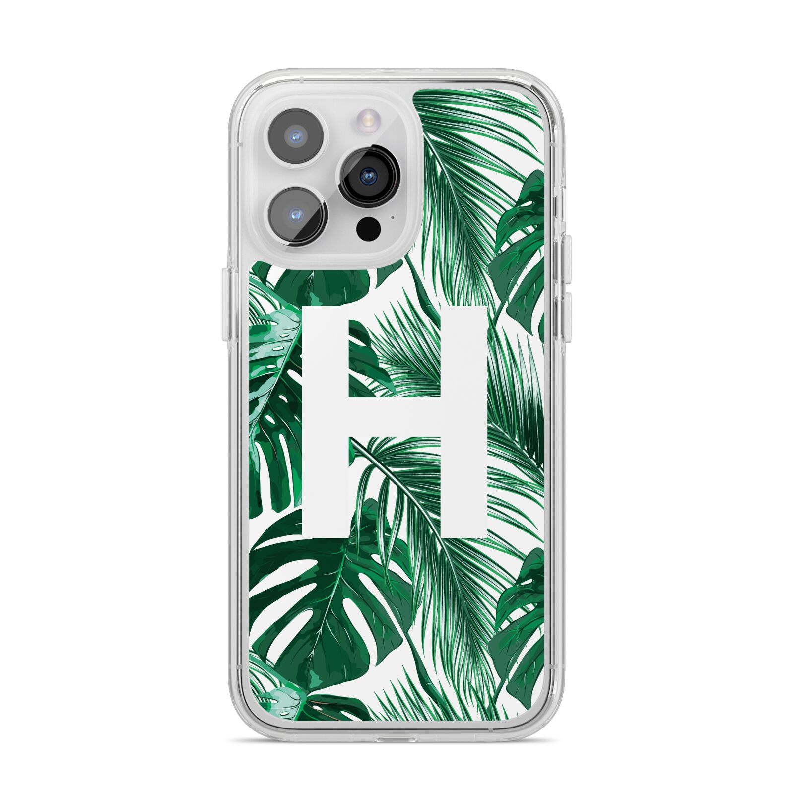 Personalised Palm Monstera Leaf Tropical Print iPhone 14 Pro Max Clear Tough Case Silver
