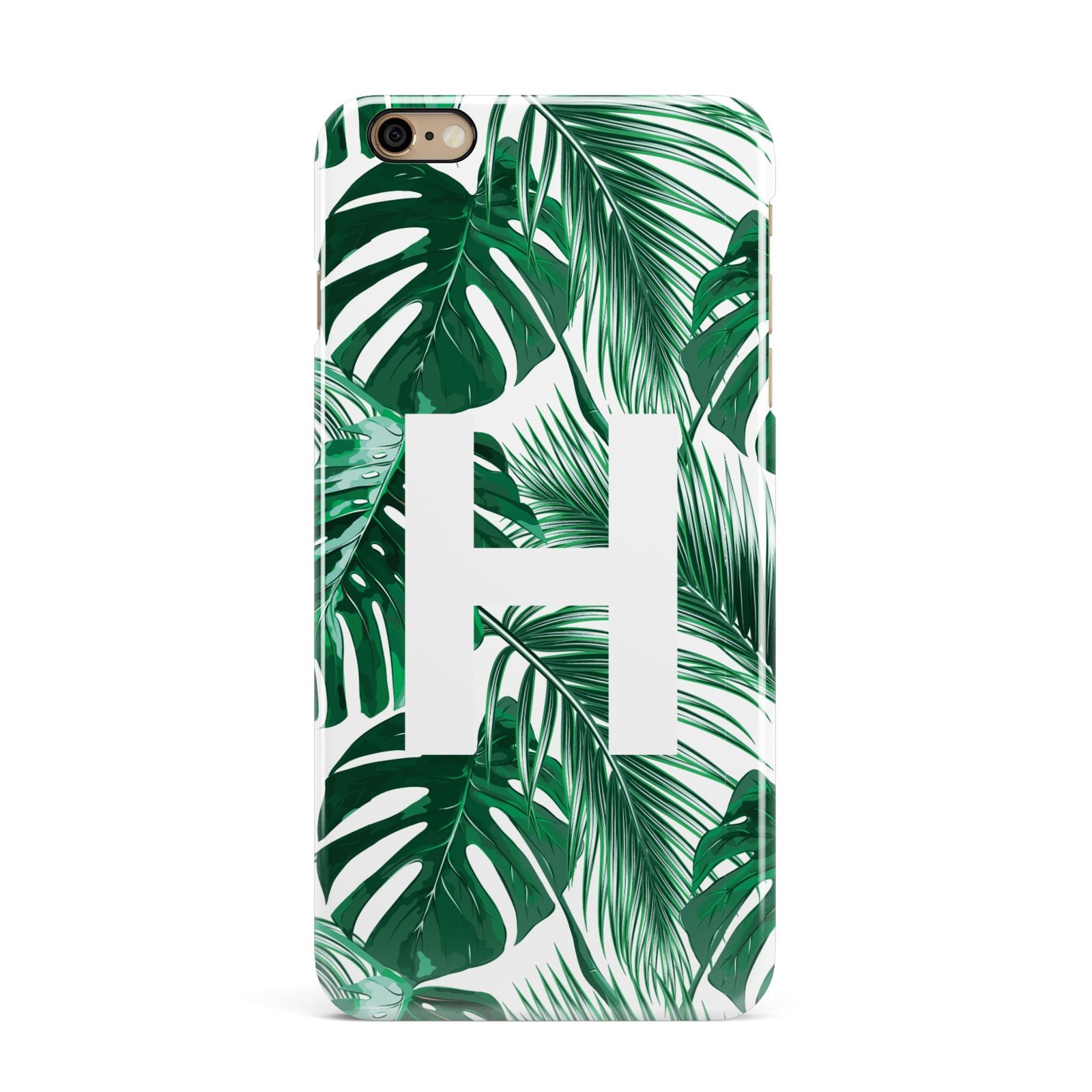 Personalised Palm Monstera Leaf Tropical Print iPhone 6 Plus 3D Snap Case on Gold Phone