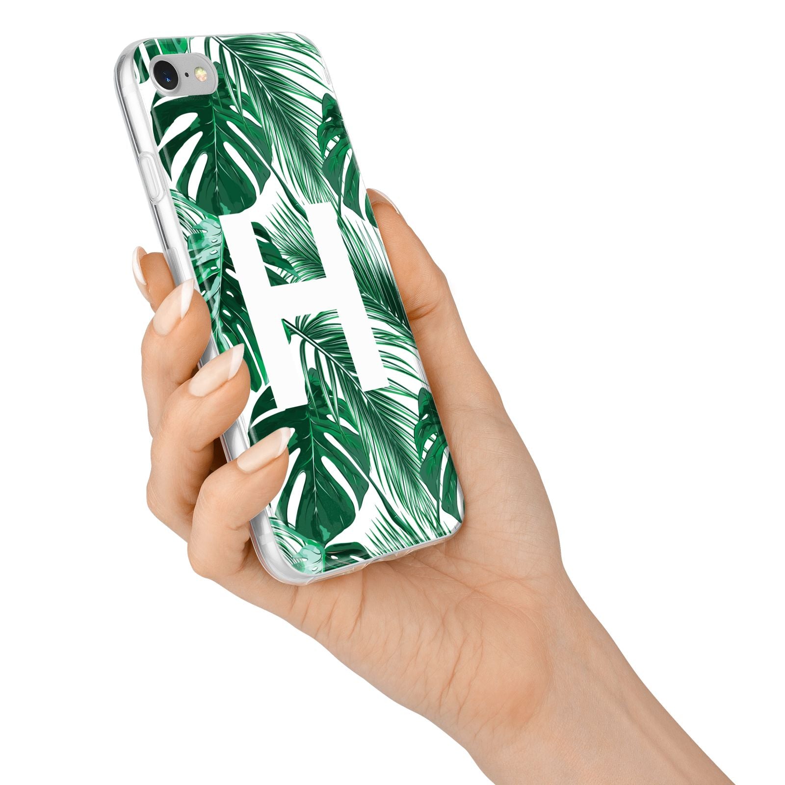 Personalised Palm Monstera Leaf Tropical Print iPhone 7 Bumper Case on Silver iPhone Alternative Image
