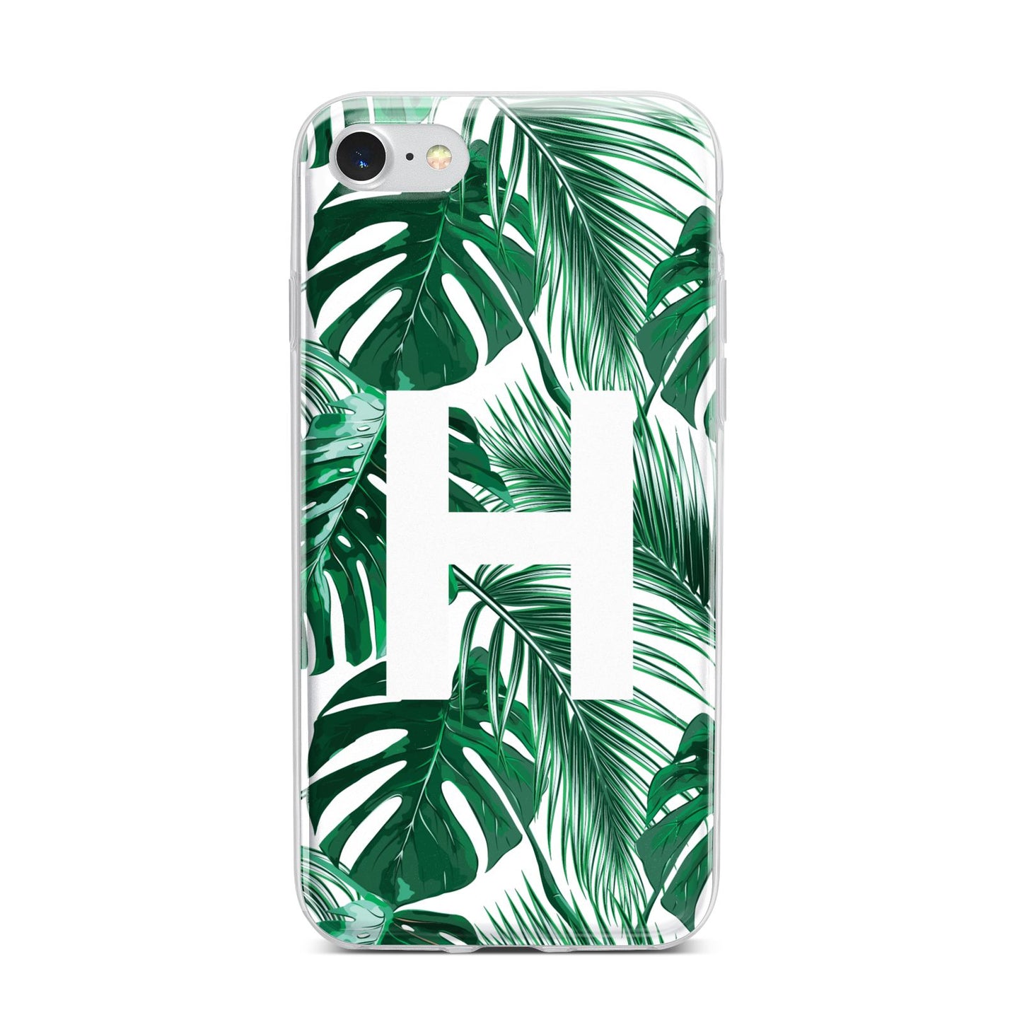 Personalised Palm Monstera Leaf Tropical Print iPhone 7 Bumper Case on Silver iPhone