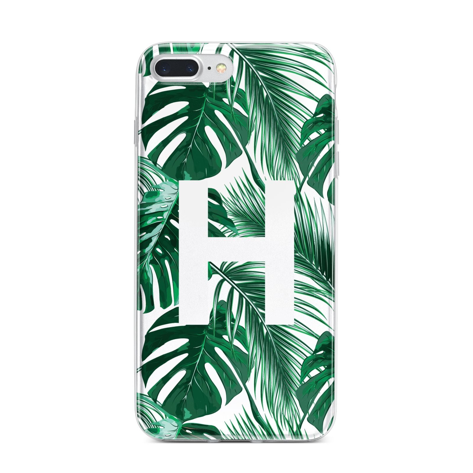 Personalised Palm Monstera Leaf Tropical Print iPhone 7 Plus Bumper Case on Silver iPhone