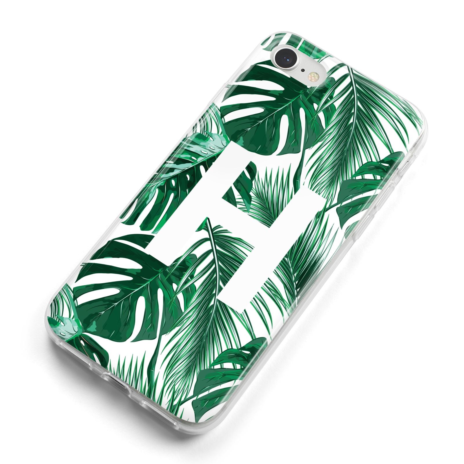 Personalised Palm Monstera Leaf Tropical Print iPhone 8 Bumper Case on Silver iPhone Alternative Image