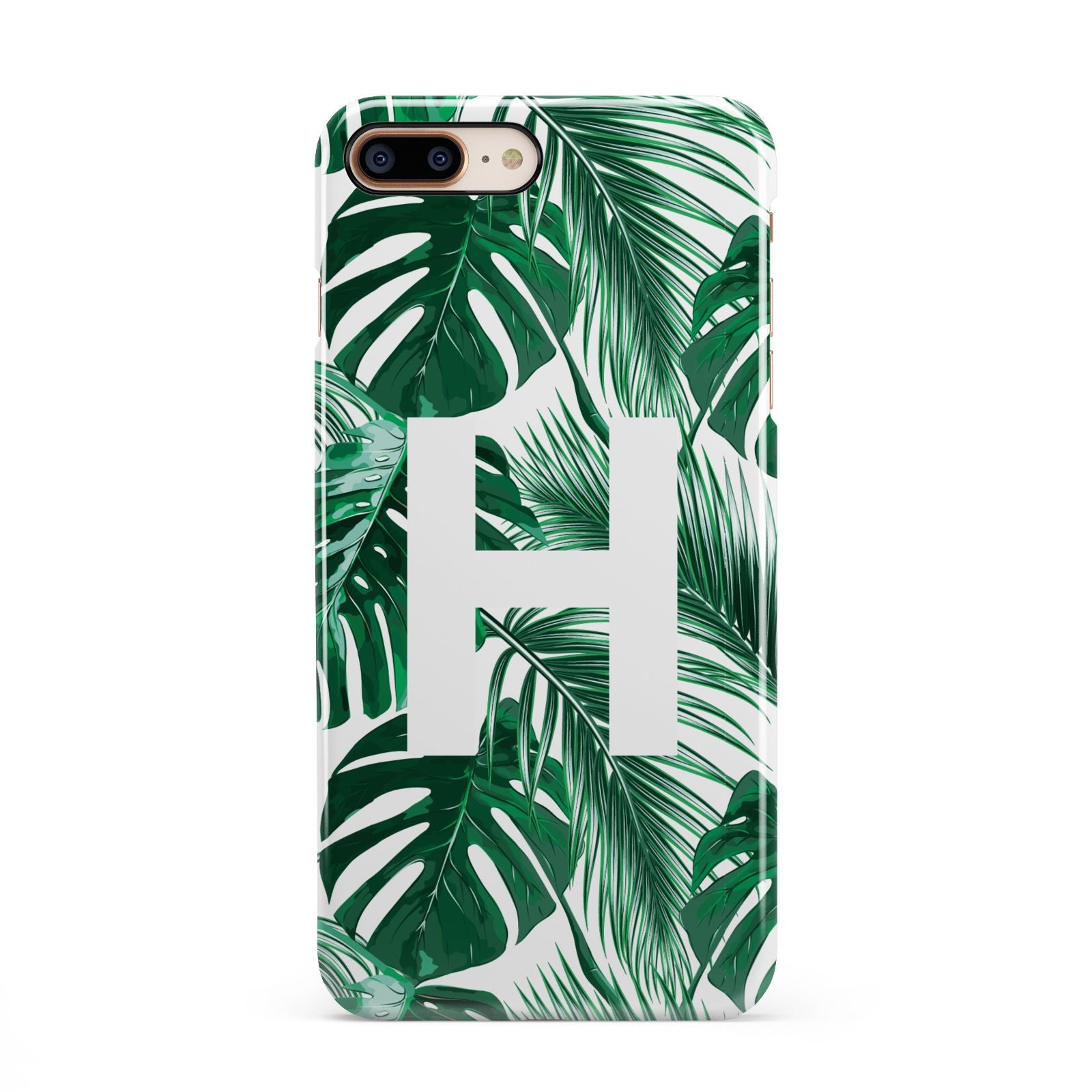 Personalised Palm Monstera Leaf Tropical Print iPhone 8 Plus 3D Snap Case on Gold Phone
